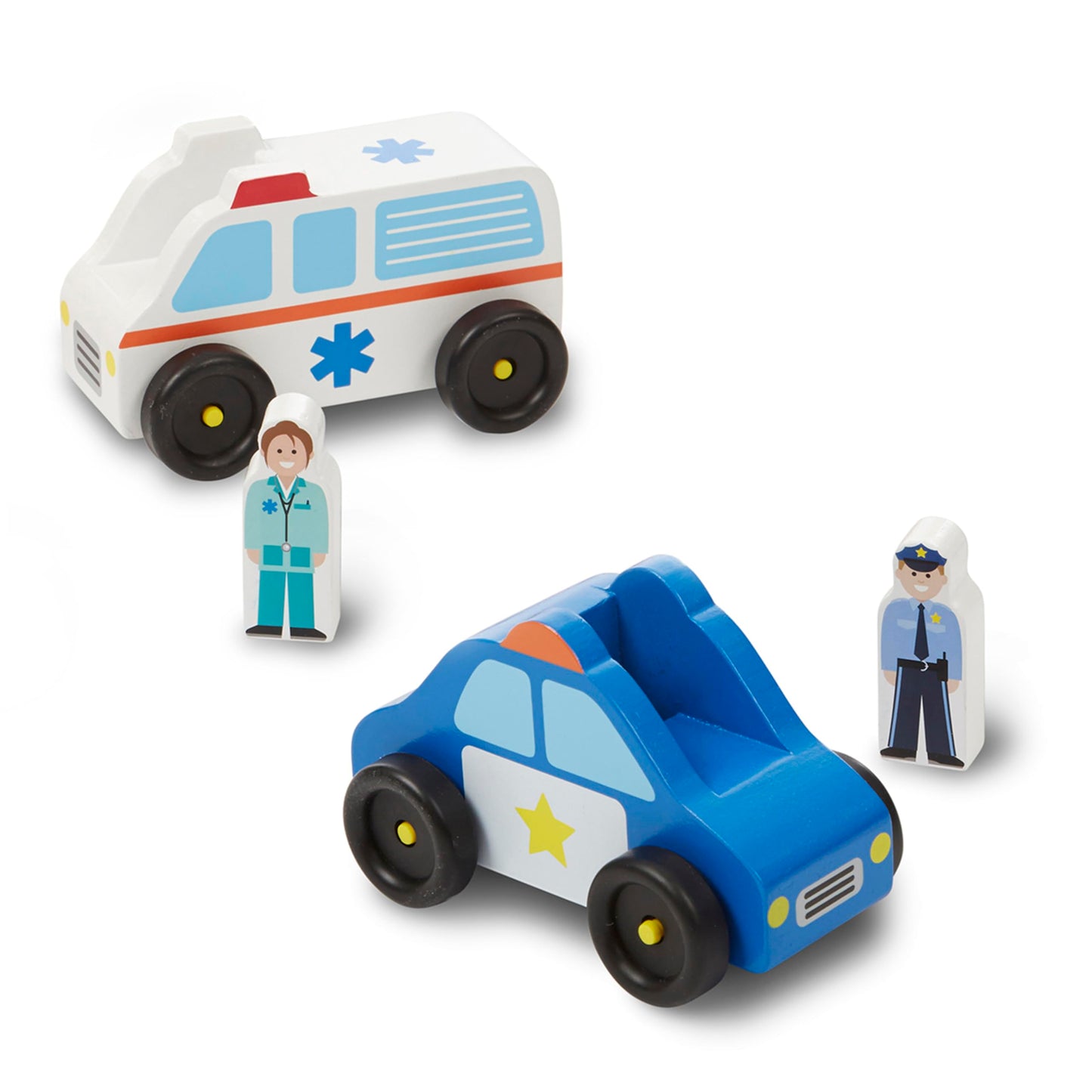 Melissa & Doug Emergency Vehicle Wooden Play Set with 4 Vehicles, 4 Play Figures