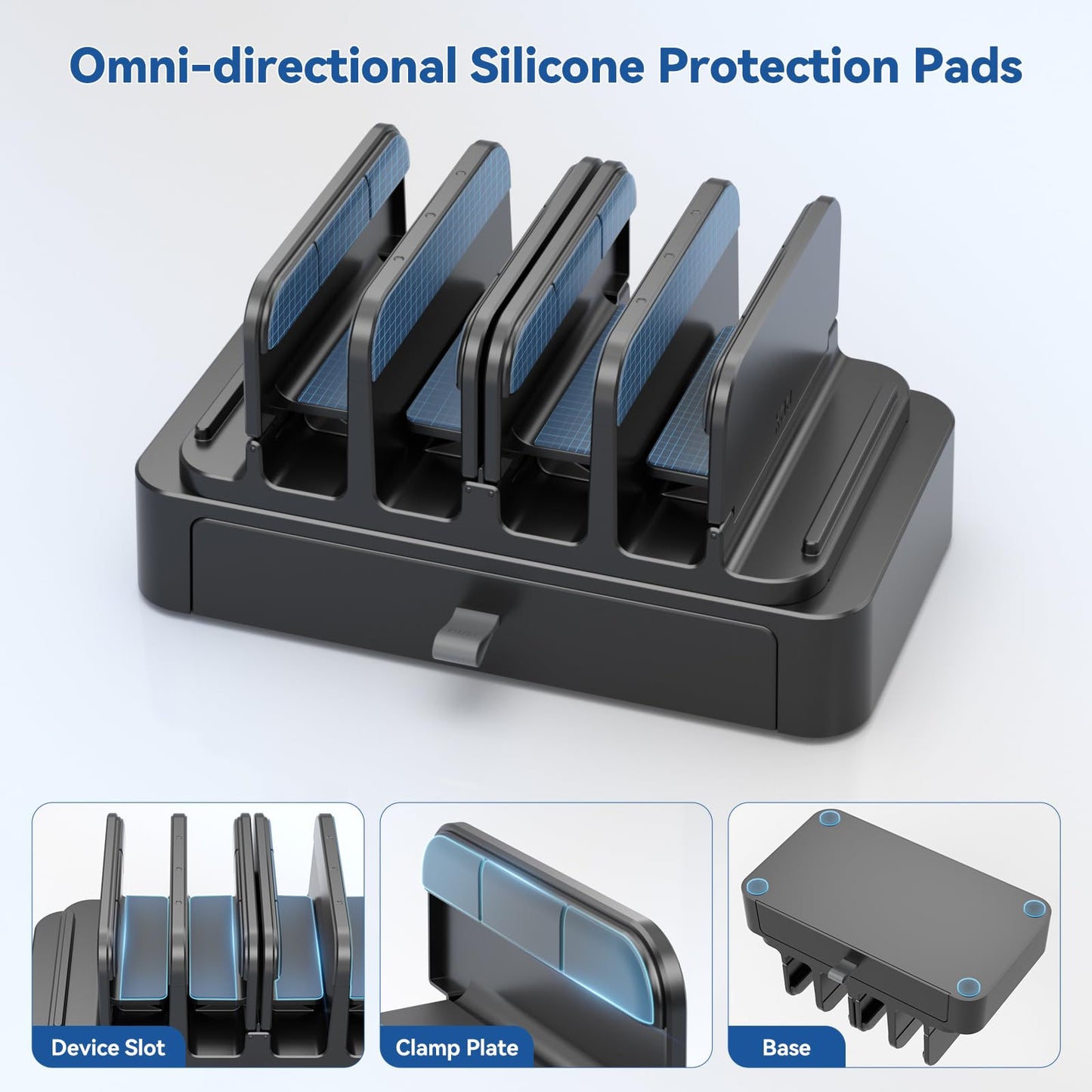 KDD Vertical Laptop Stand with Drawer - 7-in-1 Space-Saving Laptop Holder with Gravity Locking Fits MacBook, Dell, HP, Chromebook, Surface Pro, Tablet, Cell Phone, Switch, Keyboard Desktop Organizer