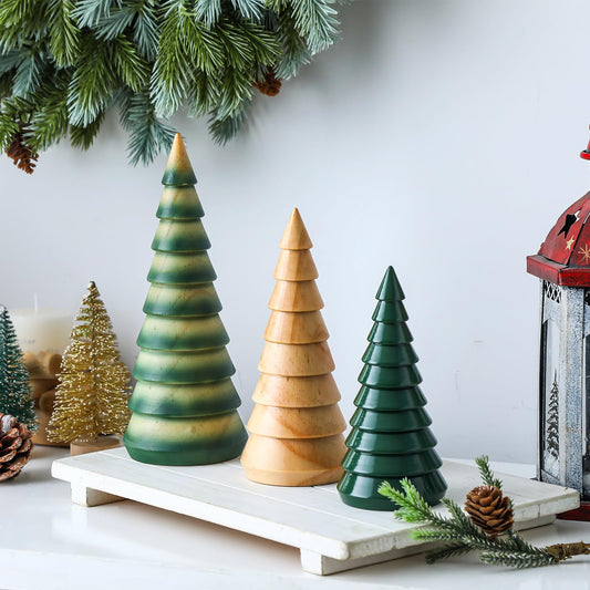 Cinnvoice 3 Pcs Farmhouse Rustic Wooden Christmas Trees Tabletop Decorations Simple Wood Christmas Decor Xmas Table Centerpiece Figurines for Home Office Farmhouse Holiday Table Decor (Three Color)