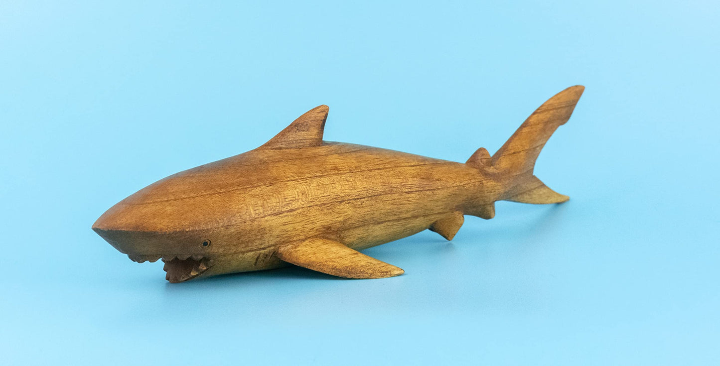G6 Collection Wooden Hand Carved Shark Statue Sculpture Wood Decorative Home Decor Accent Figurine Handcrafted Handmade Seaside Tropical Nautical Ocean Coastal Decoration Shark (16" Long)
