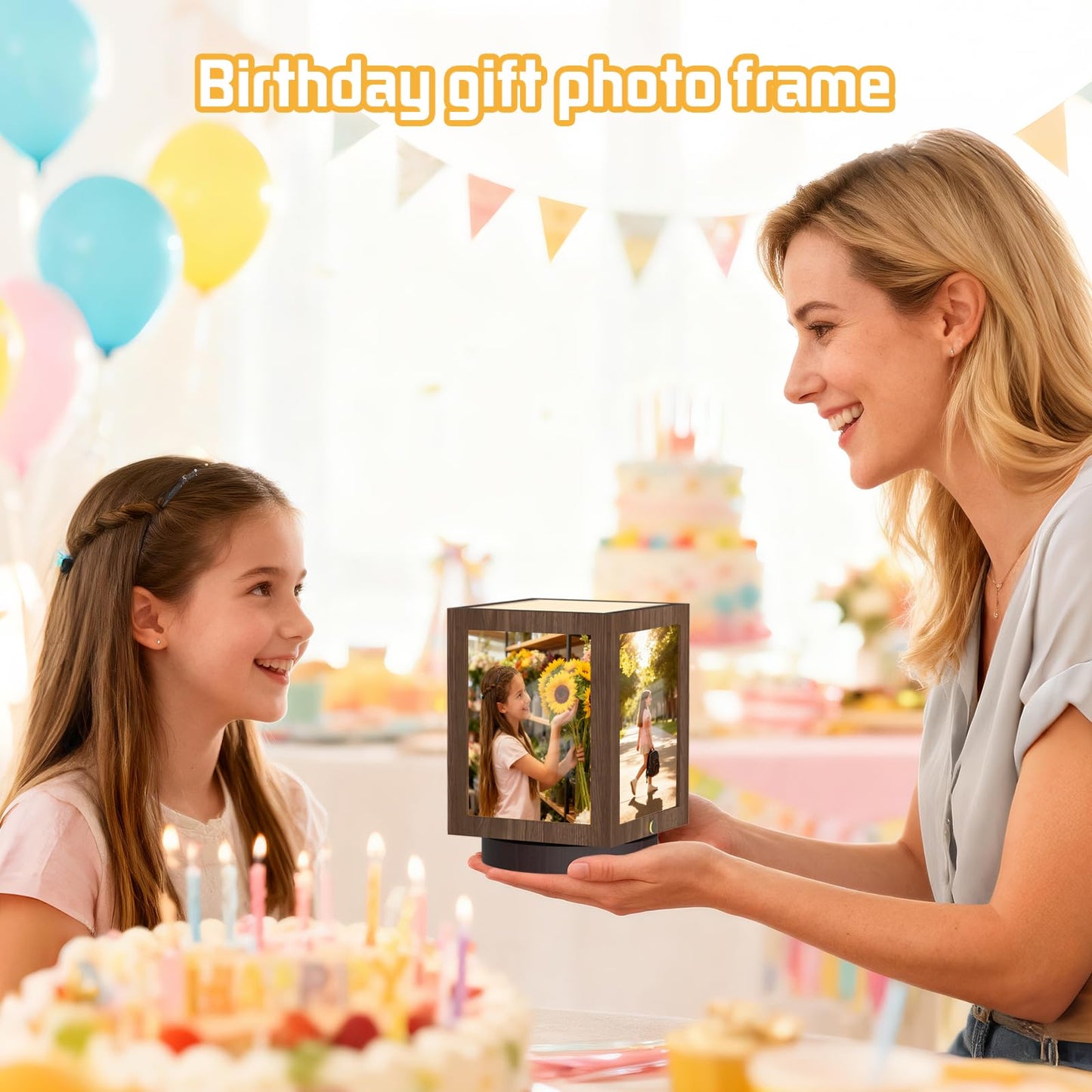 Mixoo 4x6 Picture Frame Light, Vintage Rotating Photo Frame Tabletop Lamp, Touch Desk Lamp for Bedroom Bedside, Table lamps for Office Family Retirement Anniversary Birthday Gifts (Wooden Brown)