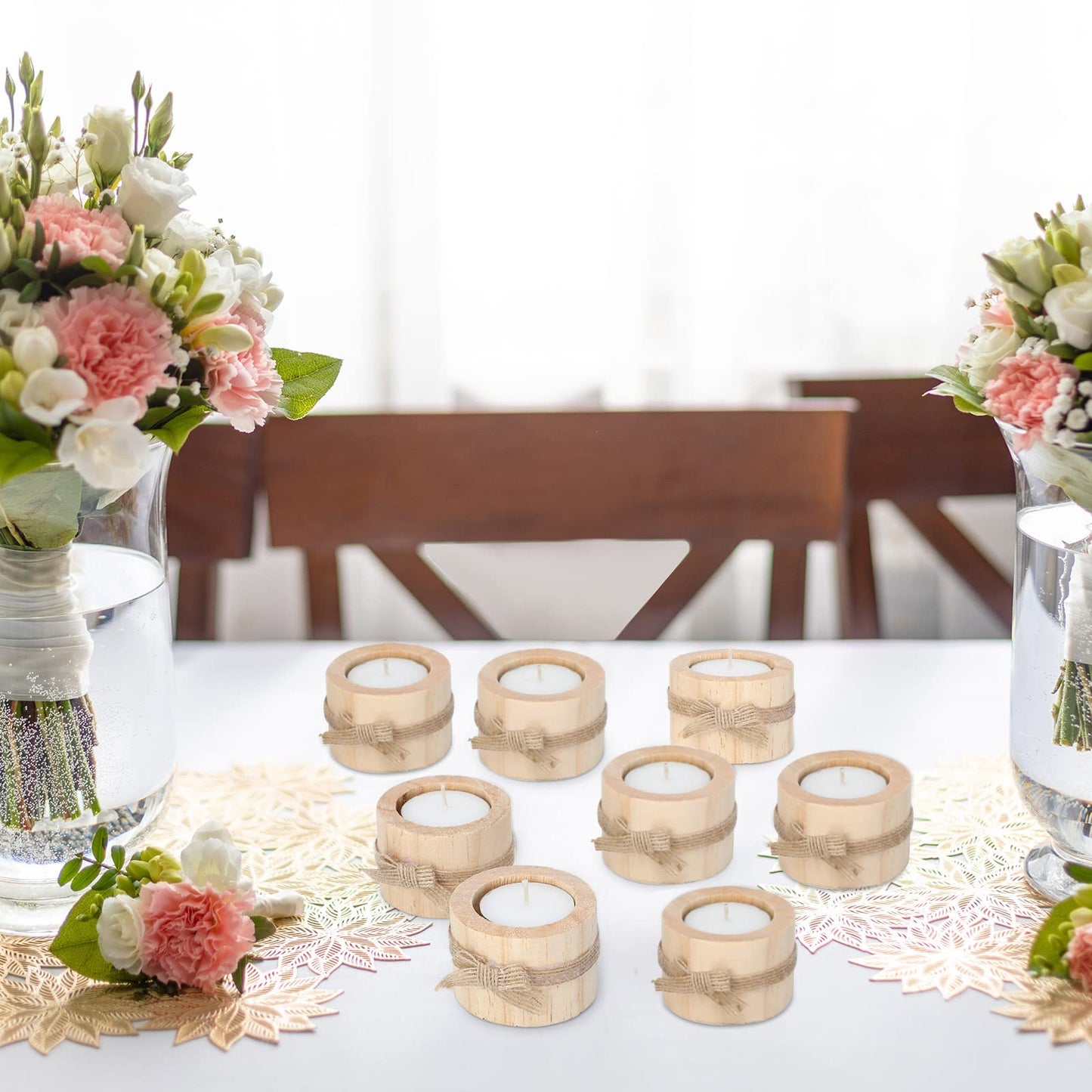 Ctosree Rustic Wedding Favors for Guests Bulk Wooden Tea Lights Candle Holder Handmade Votive Candles for Farmhouse Wedding Baby Shower Favors Party Table Centerpieces Birthday Decoration(50 Pcs)