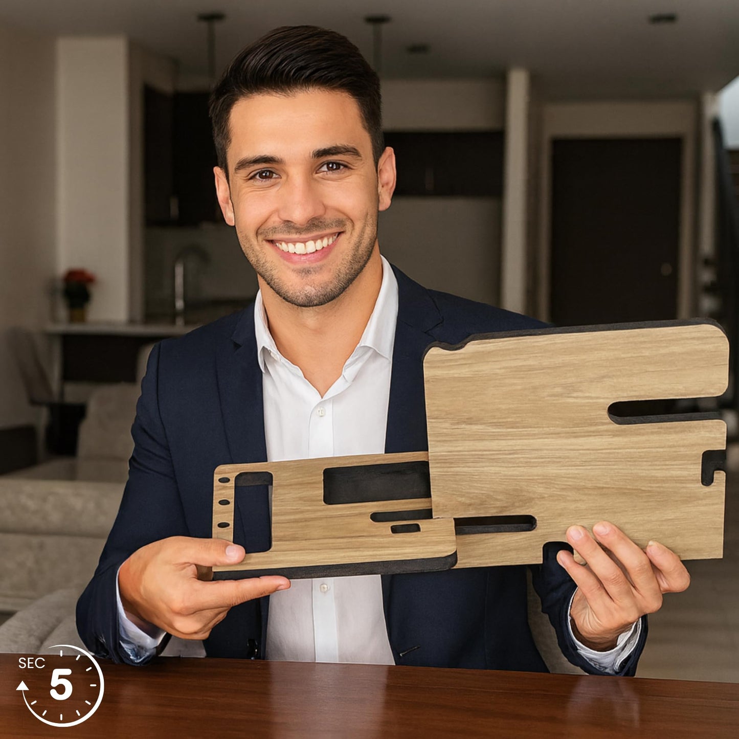 Namore Wood Phone Docking Station for Men – Minimalist Nightstand & Desk Organizer with Valet Tray for Phone, Wallet, Watch & Keys