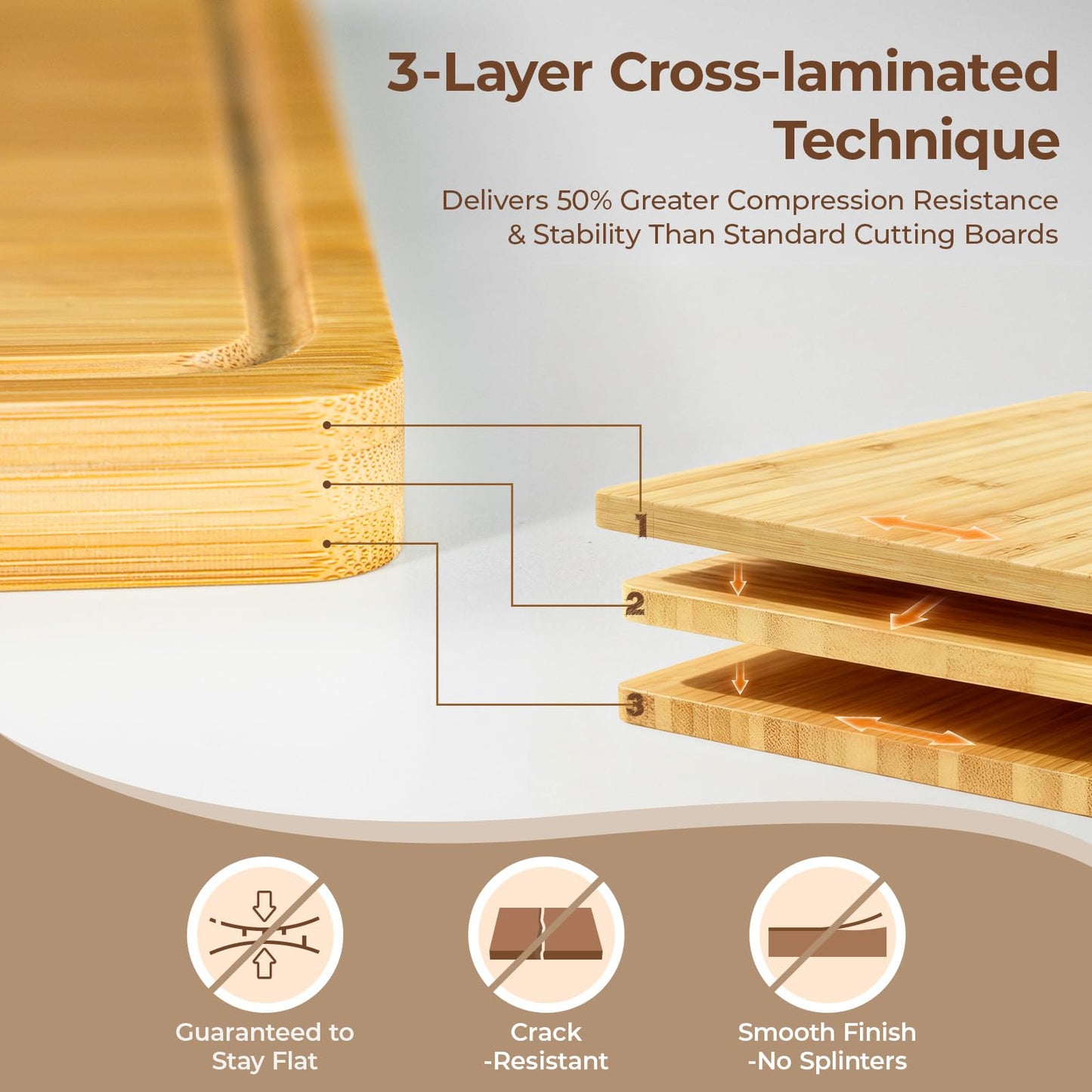 Piklohas Large Bamboo Cutting Boards Set of 4 for Kitchen, Bamboo Charcuterie Chopping Board with Holder Non Slip, Steak Serving Tray with Juice Groove, Big Butcher Block for Cheese, Ideal for Gift