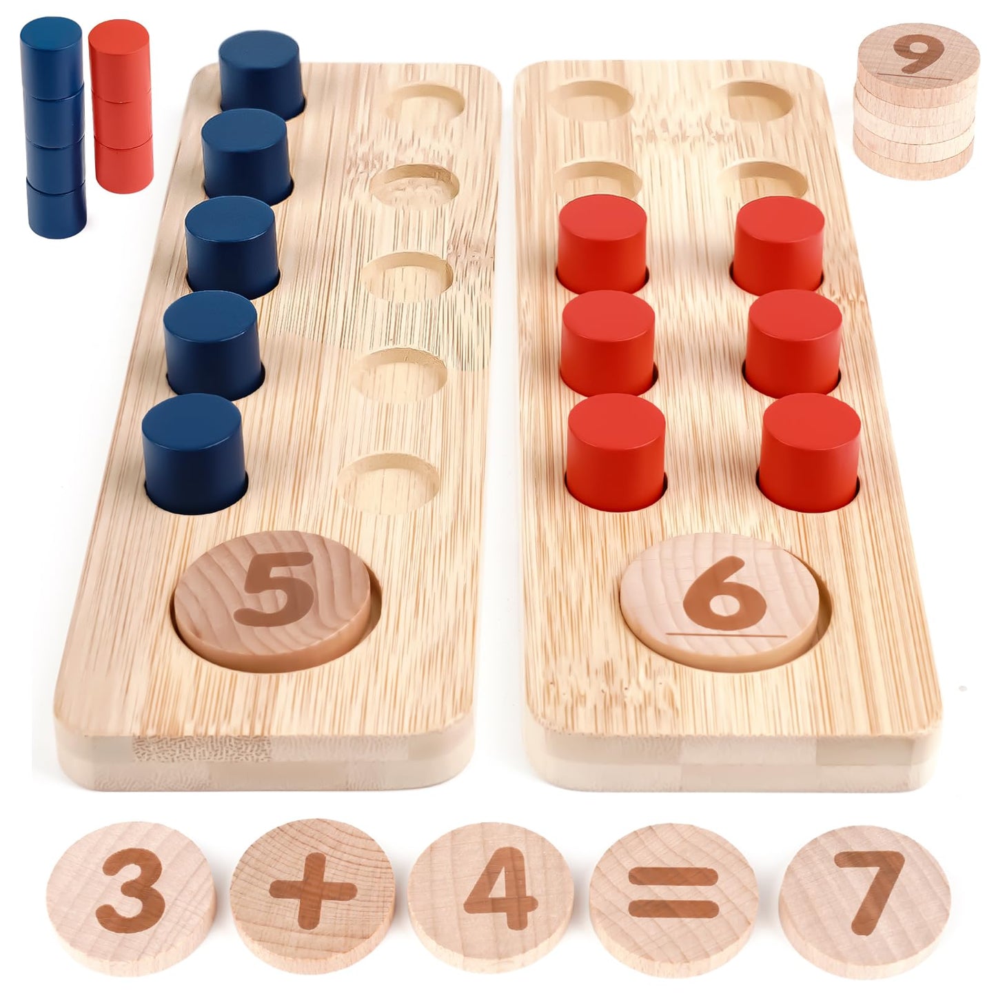 DINORUN Montessori Toys for 3 4 5 Year Old Boy Girl Birthday Gifts - Counting Peg Board for Kids 3-5-7 - Wooden Learning Math and Numbers Manipulatives Materials for Preschool Teacher Classroom
