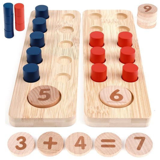 DINORUN Montessori Toys for 3 4 5 Year Old Boy Girl Birthday Gifts - Counting Peg Board for Kids 3-5-7 - Wooden Learning Math and Numbers Manipulatives Materials for Preschool Teacher Classroom