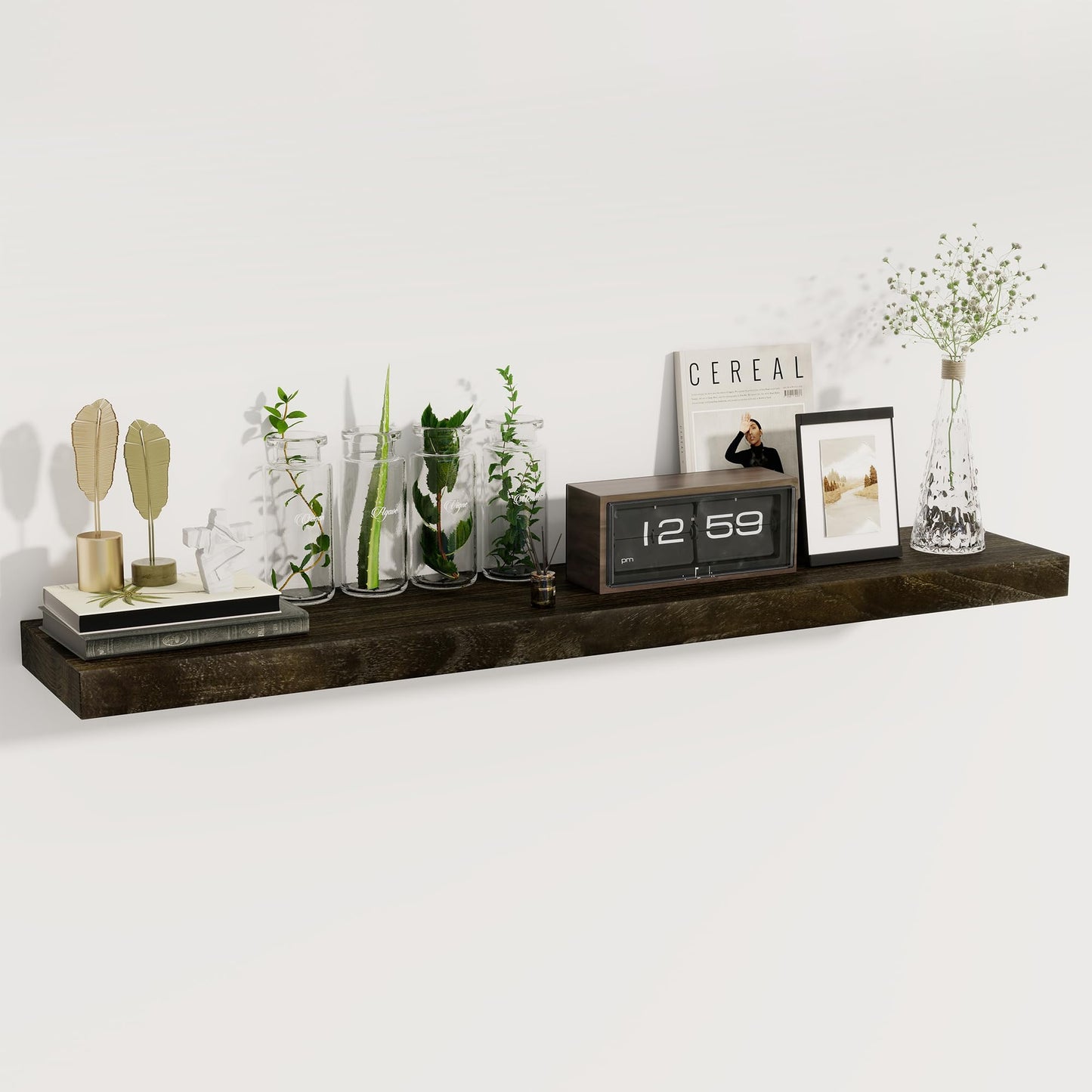 fuqing Floating Shelves for Wall - 48 Inch Dark Wood Shelves Set of 1-48 Inch Wide x 9.3 Inch Deep x 1.6 Inch Thick Wooden Wall Shelves for Room Decor & Storage