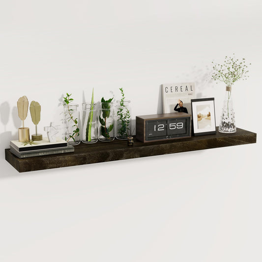 fuqing Floating Shelves for Wall - 48 Inch Dark Wood Shelves Set of 1-48 Inch Wide x 9.3 Inch Deep x 1.6 Inch Thick Wooden Wall Shelves for Room Decor & Storage
