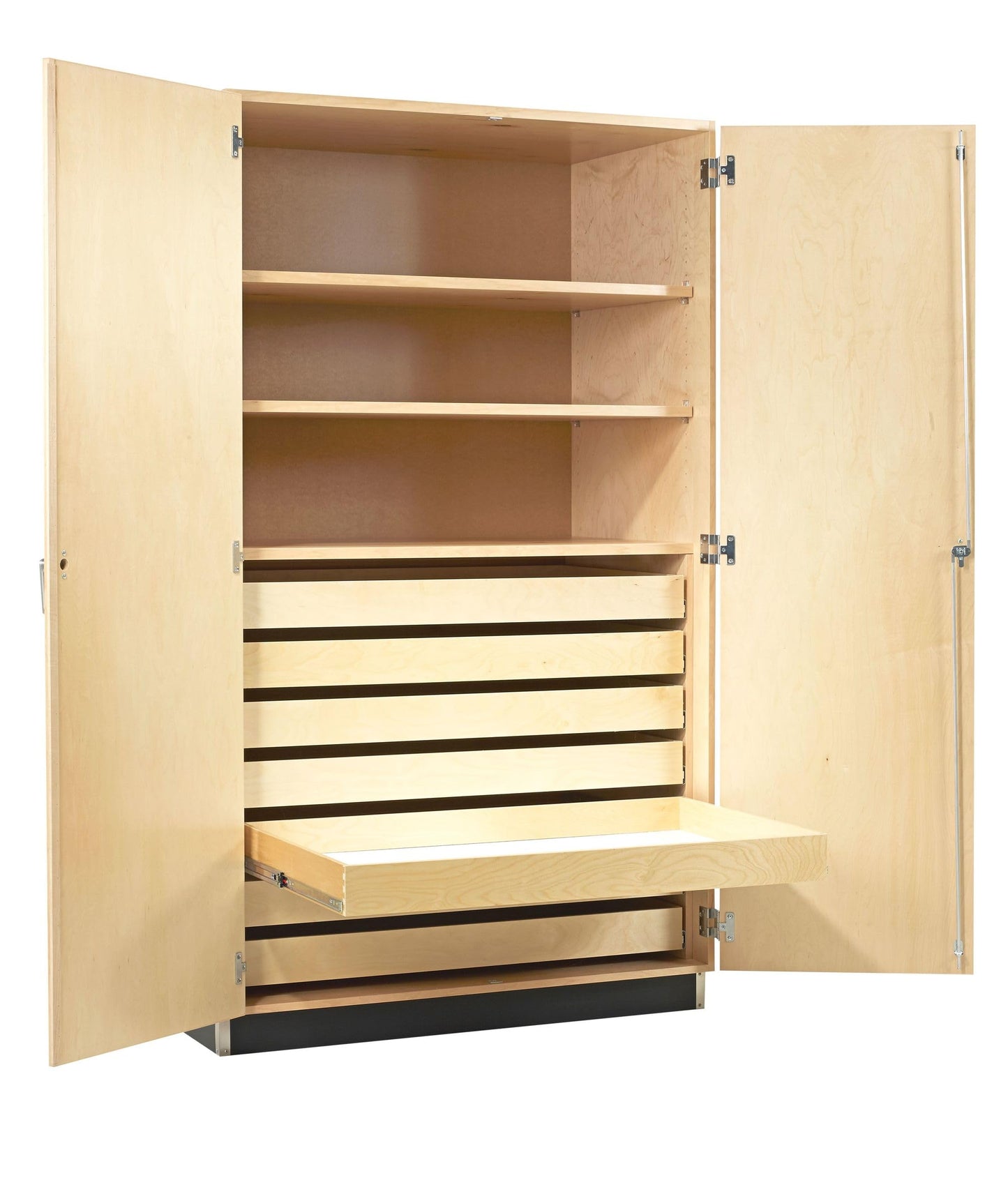 Diversified Spaces Classroom Flat Paper Storage Cabinet, 48"W x 30"D x 84"H, Maple Construction, 2 Adjustable Shelves (1 Fixed), 7 Drawers, Locking Double Doors, Chemical Resistant Finish, Made in USA