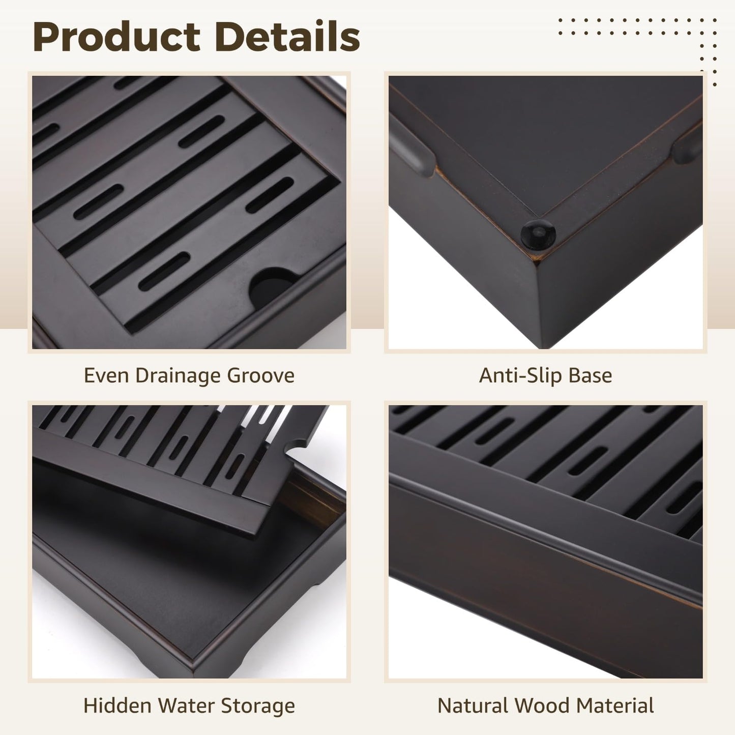 Drainage Tea Serving Tray for Gongfu Tea Set, Wooden Drainage Serving Board for Teapot Cups, Small 11.0 x 7.1 x 2.2 in Kung Fu Tabletop Tray, Compact Ceremony Accessories for Home Brewing
