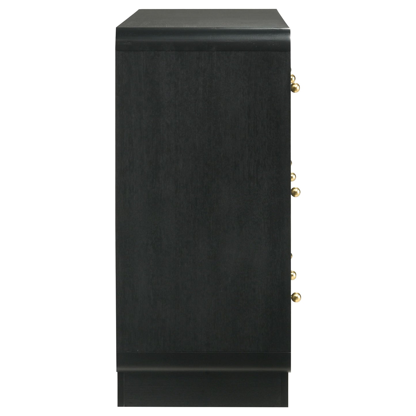 Coaster Home Furnishings - Cavelle - Wood - 6-Drawer Dresser with Mid-Century Modern Style, Gold Ball Knobs, Metal Extension Glides, Rounded Corners - Bedroom - Black - 223663
