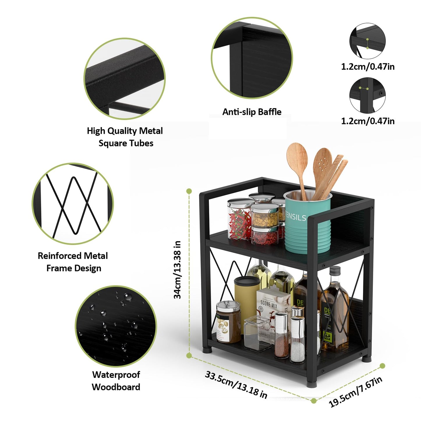 Aduanbang Coffee Bar Accessories Organizer, Seasoning Organizer, 2 Tier Wooden Kitchen Counter Shelf, Coffee Organizer Station for Countertop, Coffee Condiment Rack for Mugs, Cups, Cream, Syrup