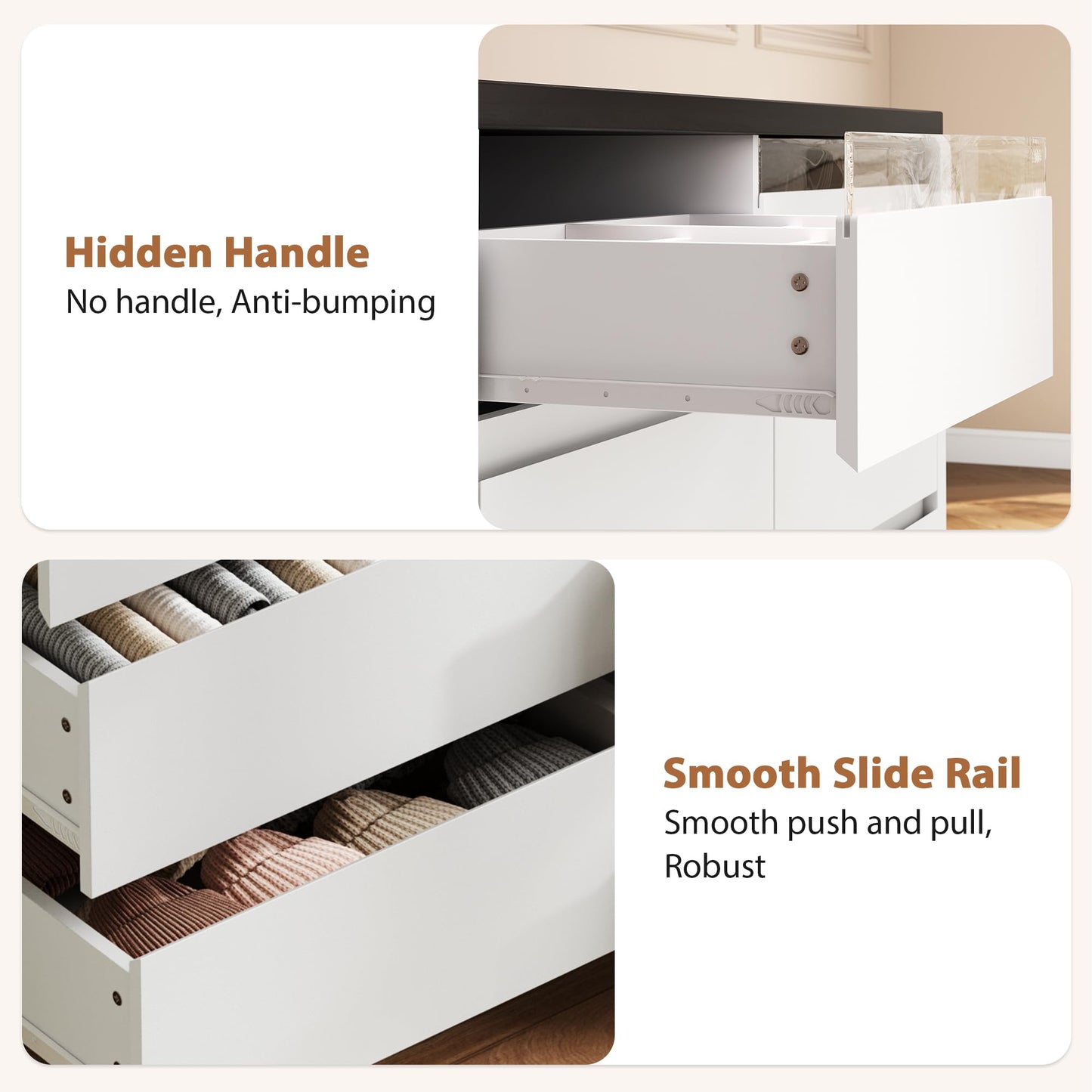 Jocoevol White 6 Drawer Dresser for Bedroom with LED Light, Modern Large Chest of Drawers, Wood Storage Double Dresser with Deep Drawers for Living Room, Entryway, Hallway, White