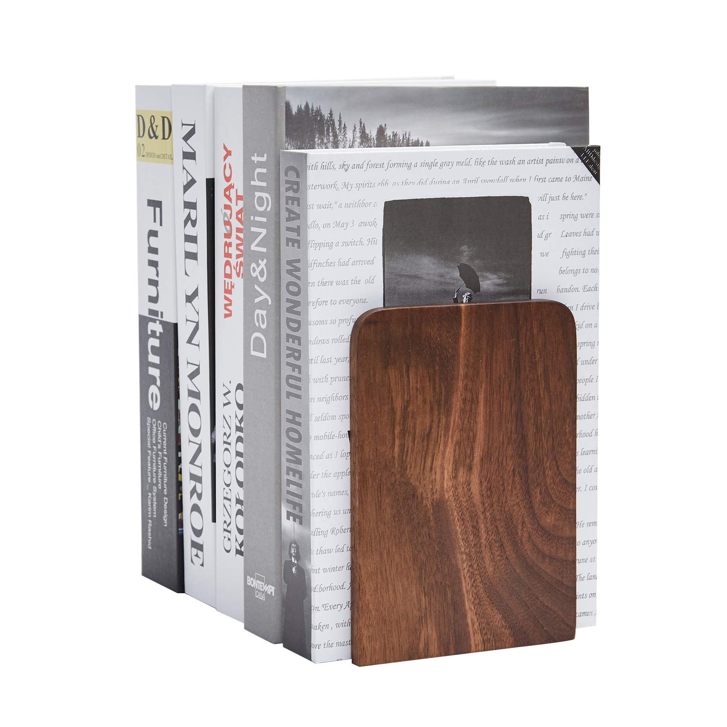 Pandapark Wood Bookends,Non-Skid Bookend for Shelves,Heavy Duty Bookends,Book Stand for Books/CDs,1 Pair