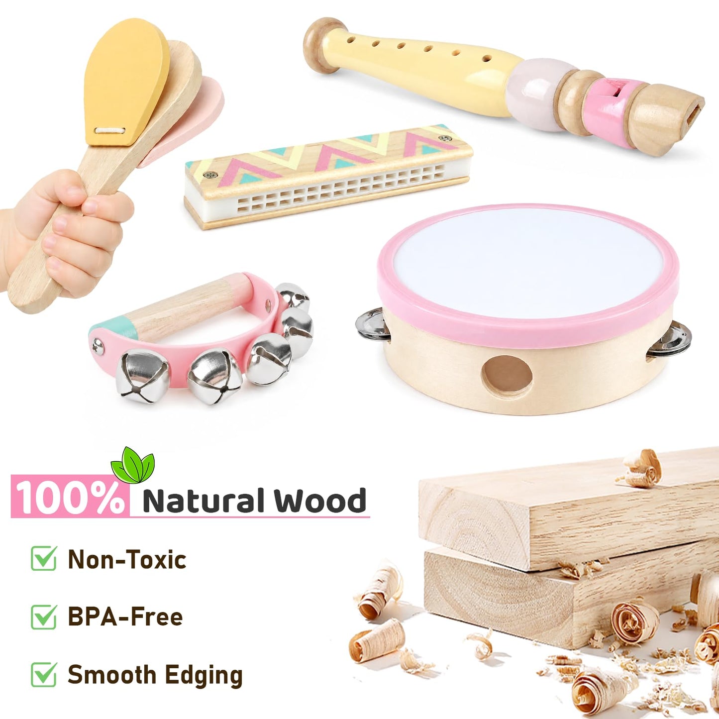 Pink Kids Guitar Set - 8 in 1 Toddler Montessori Musical Instruments