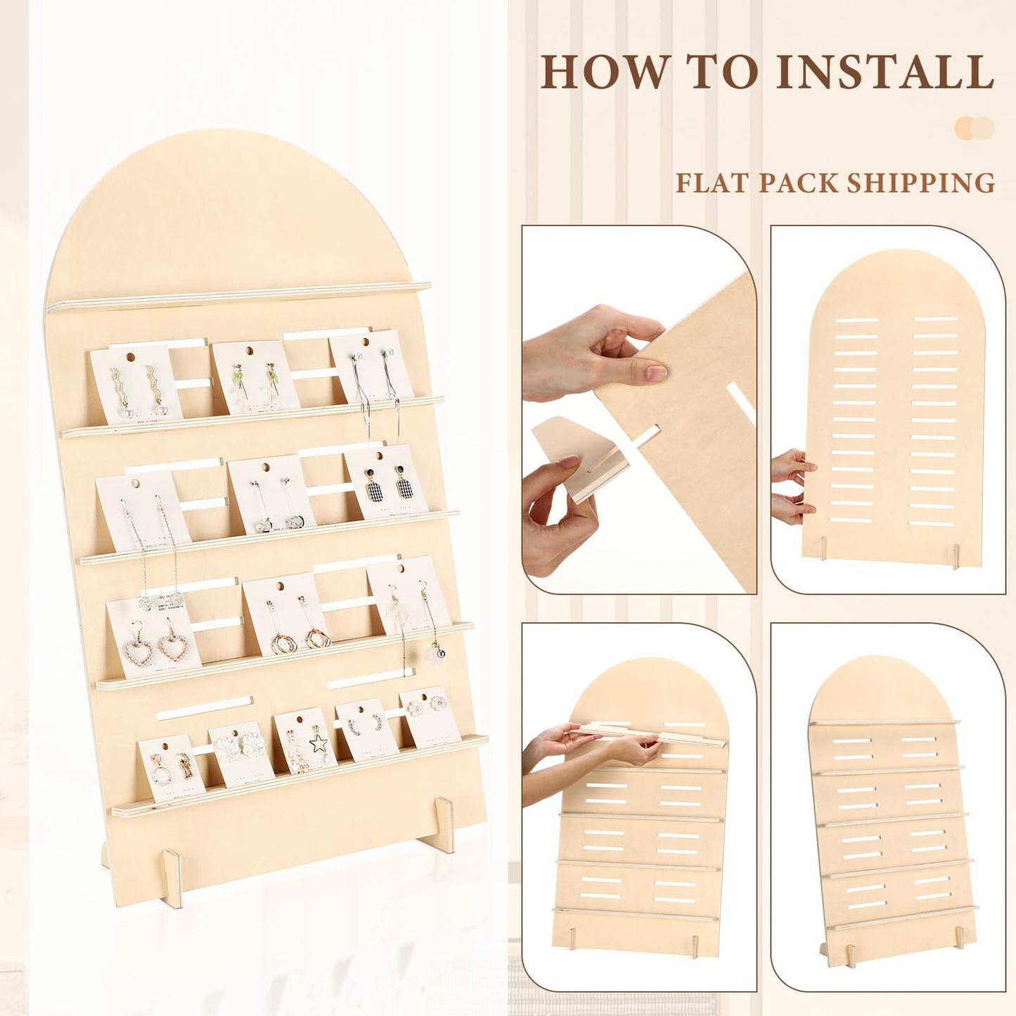DoubleFill 1 Pcs 5 Tier Wooden Earring Display for Vendor Arch Jewelry Display Stand Rack with Adjustable Height for Retail Selling (Wood Color)