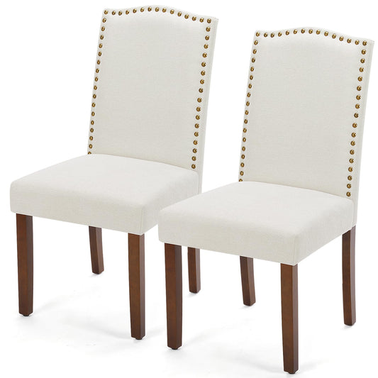 DUMOS Dining Chairs Set of 2, Modern Kitchen Table Chairs with Wooden Legs and Padded Seat, Mid Century Upholstered Accent Chair for Dining Room Kitchen Living Room Restaurant, Beige