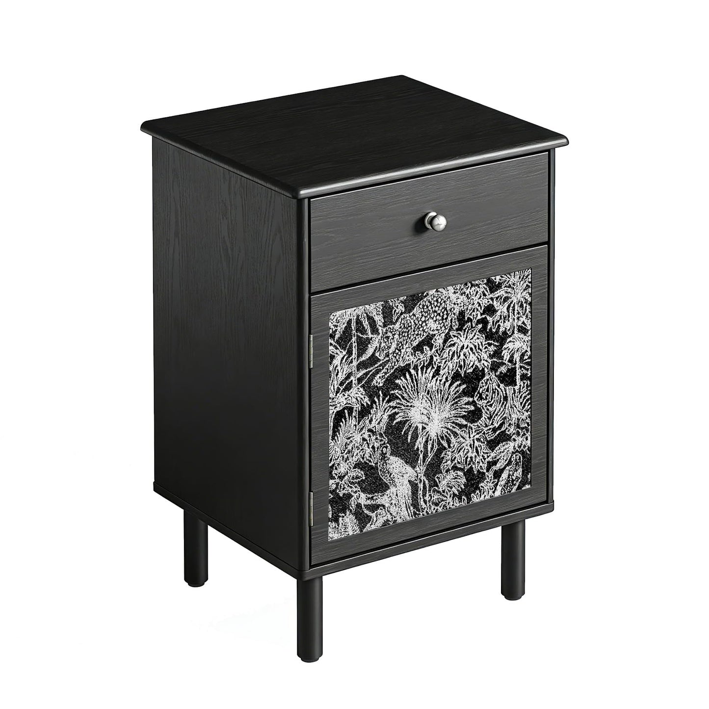 DAELIFKER Black Wood Mid-Century Modern Nightstand, Bedside Table with Drawer and Cabinet, Vintage Wooden Side Table with Storage for Bedroom Living Room, 16"x16"x24"