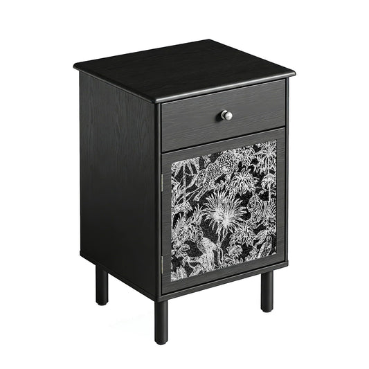 DAELIFKER Black Wood Mid-Century Modern Nightstand, Bedside Table with Drawer and Cabinet, Vintage Wooden Side Table with Storage for Bedroom Living Room, 16"x16"x24"