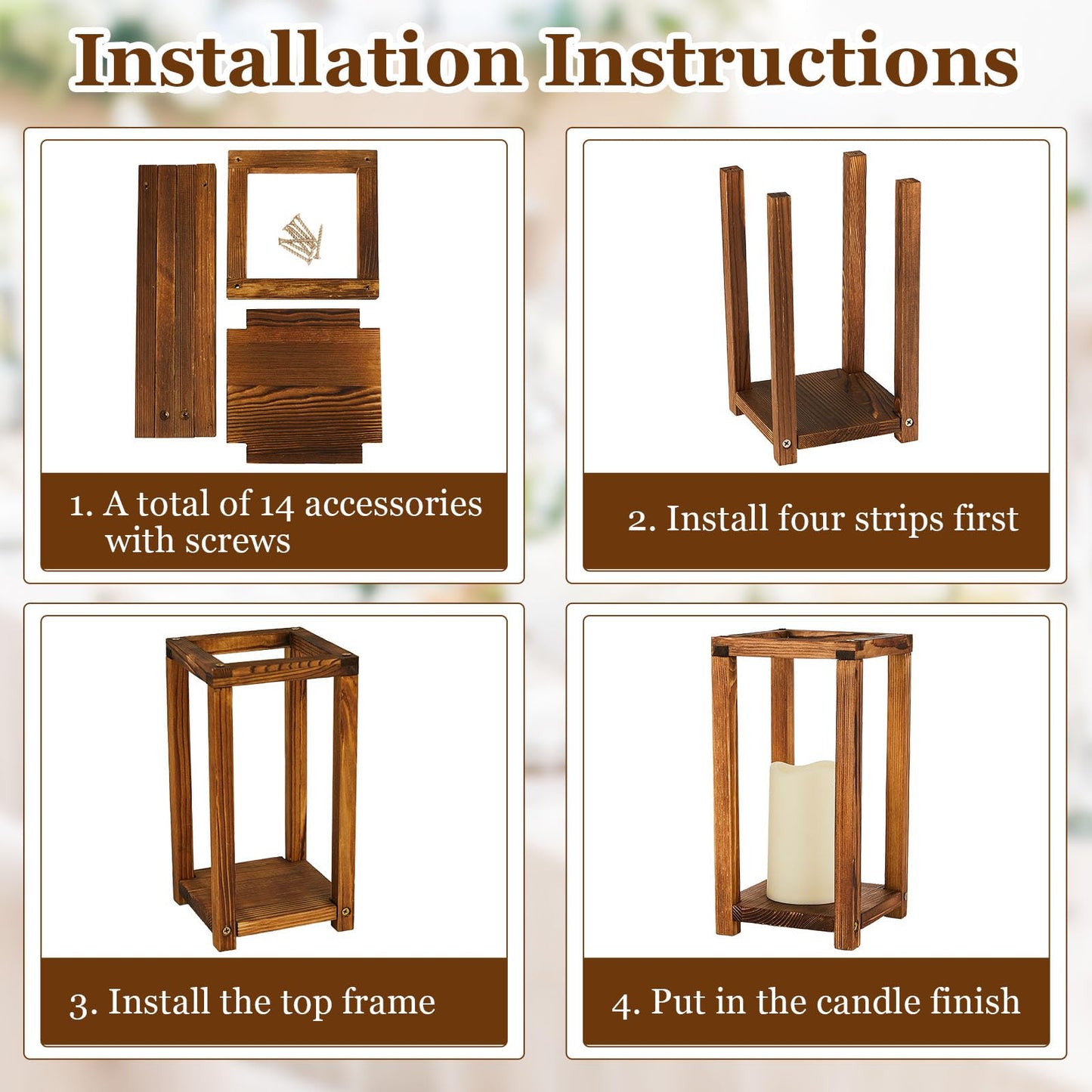 24 Pcs Wooden Candle Lantern Include 12 Wedding Lantern Centerpiece 12 Flameless Decorative Candles Holders Wedding Centerpieces for Tables Party Decor(Brown)