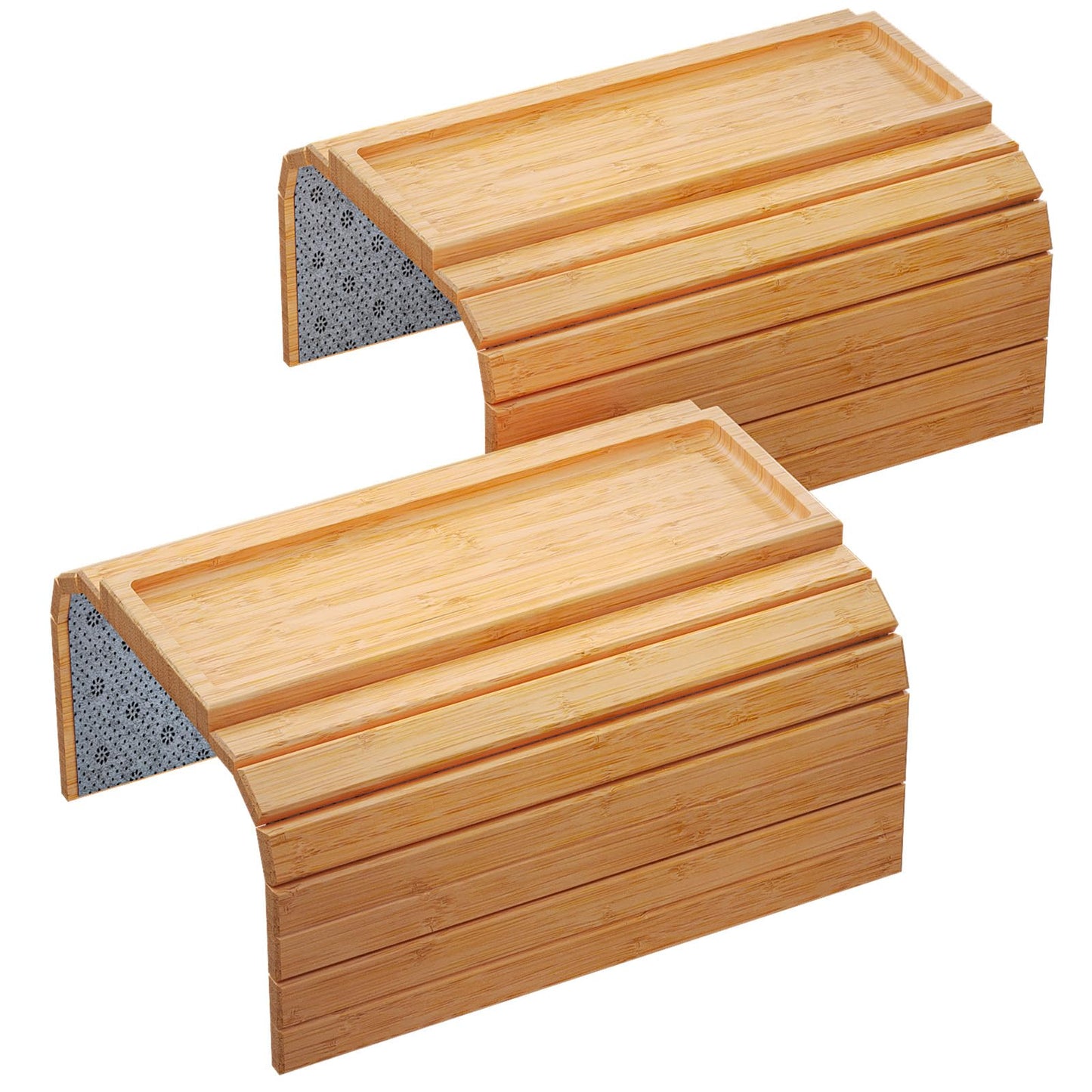 Danfoxer 2 Pack Sofa Arm Tray,Bamboo Folding Couch Arm Tray,Sofa Armrest Tray with Anti-Slip Pad for Drinks,Snacks,Phone,Remote Control（Natural）