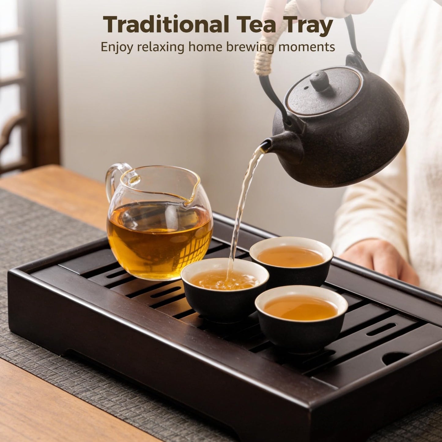Drainage Tea Serving Tray for Gongfu Tea Set, Wooden Drainage Serving Board for Teapot Cups, Small 11.0 x 7.1 x 2.2 in Kung Fu Tabletop Tray, Compact Ceremony Accessories for Home Brewing