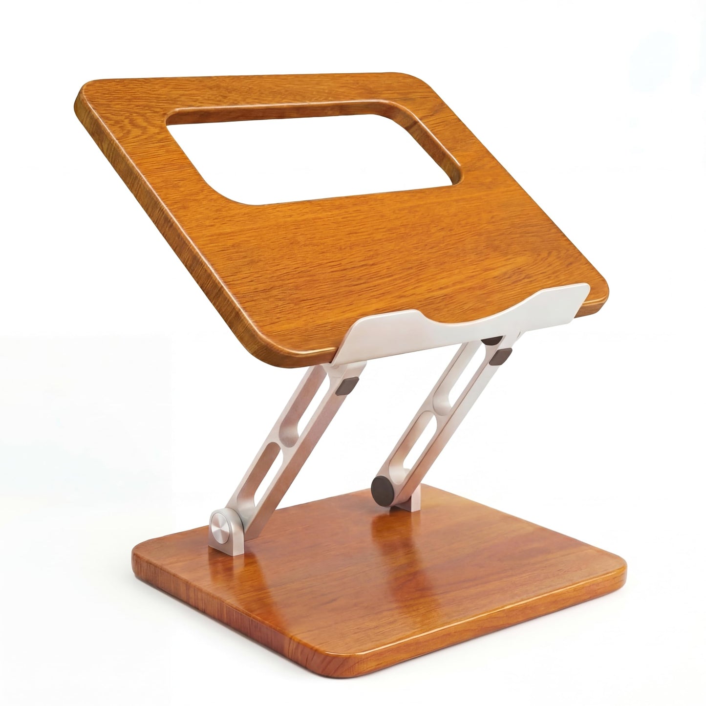 Craftreasure Ergonomic Adjustable Laptop Stand, Wooden & Metal Laptop Riser with Hollow Heat Dissipation, Foldable for Desk Use,Fits 10-17 Inch Laptops/Tablets