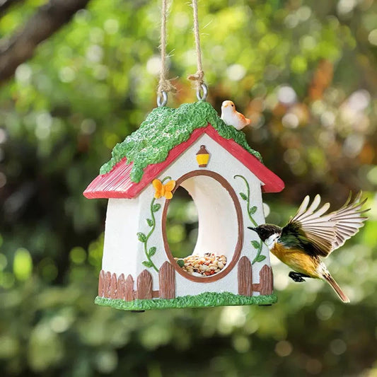 Bird Feeder House,Outdoor Hanging Bird's Nest, Hummingbird Houses,Wooden Fence Design, Butterfly and Bird Accents,Outdoor Hanging Design (Tengman Pattern)