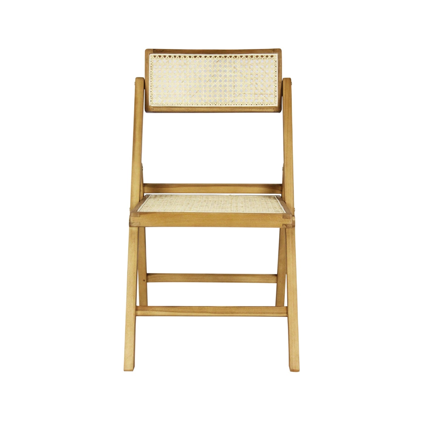 JONATHAN Y Theo Teak Wood and Rattan Folding Chairs Set of 2 for Dining and Living Room, Mid-Century Woven Cane Armless Portable Indoor Accent Seats, Natural Light Brown FLD1000A-SET2