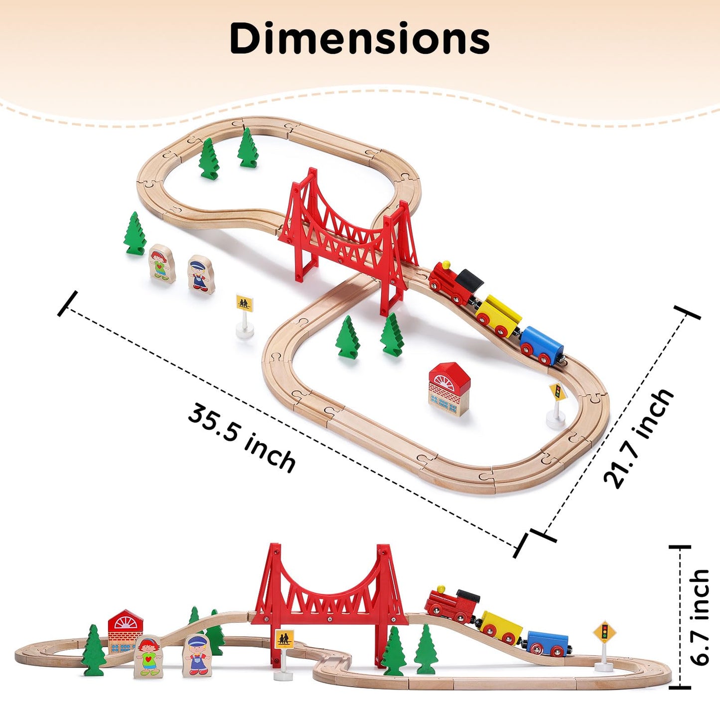 SainSmart Jr. Wooden Train Set for Toddler - Double-Side Wooden Tracks Fits Brio, Thomas, Melissa and Doug - Expandable, Changeable-Kids Wood Toy Train for 3,4,5 Year Old Boys and Girls