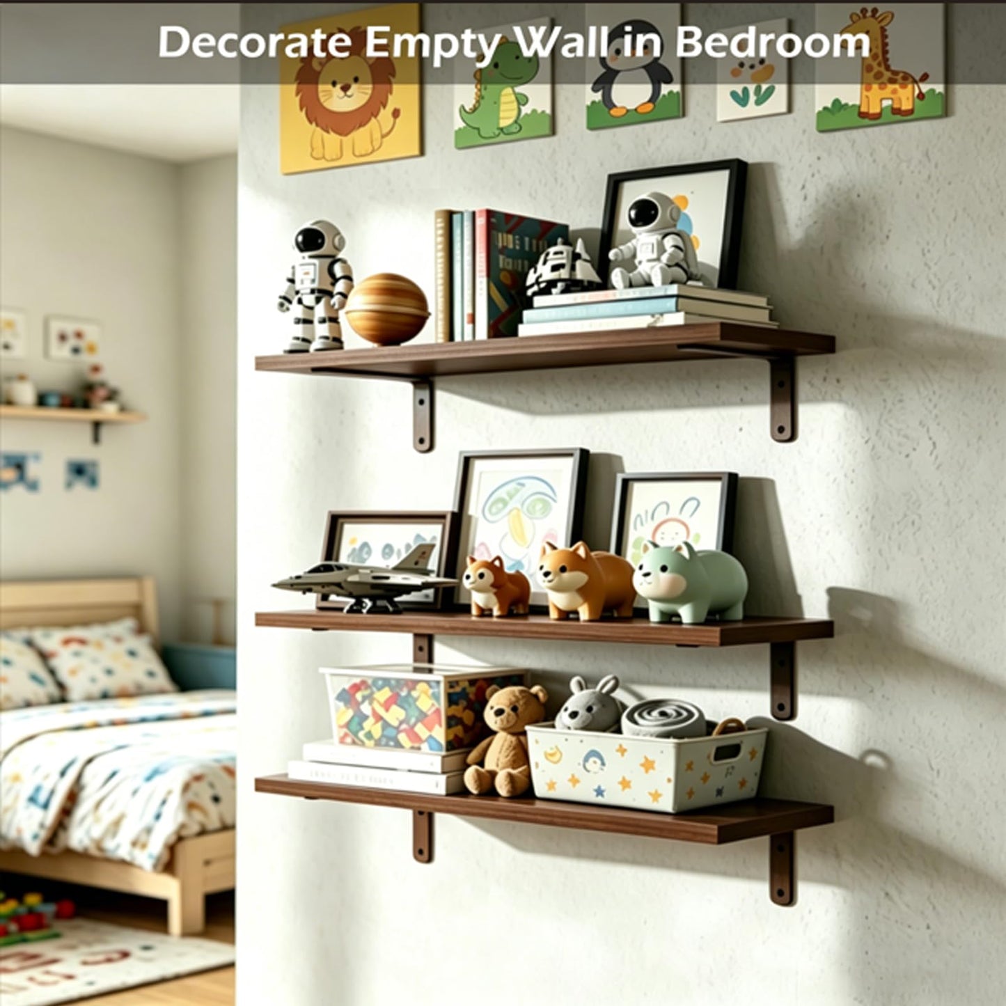 StorelySpace Floating Shelves Set of 6, Wooden Floating Shelves for Wall Decor, Farmhouse Shelf for Bedroom, Wall Mounted Bathroom Storage Shelves, Floating Book Shelves for Living Room