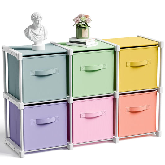 Briwooody 6 Cube Storage Organizer Bins with Shelf 11x11 Cabinet Drawer Dresser Closet Organizer and Storage Fabric Toy Boxes for Nursery Playroom Back to School Dorm for Clothes (Multiple Colors)