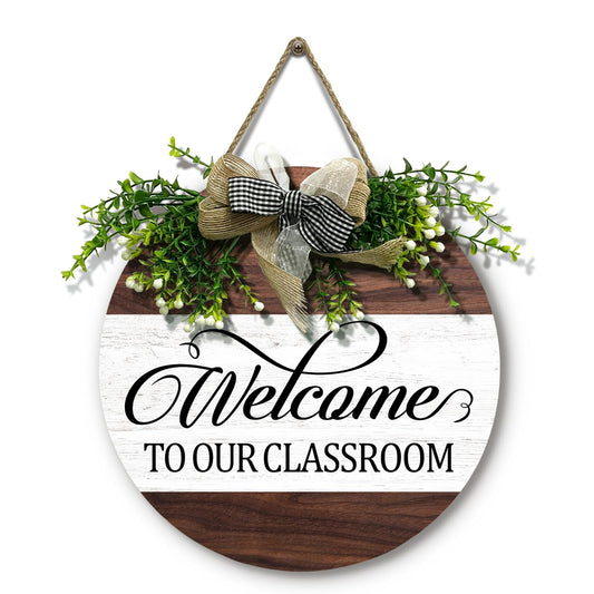 Dacawin Welcome to Our Classroom Door Sign Wooden Welcome Sign for Classroom Door Rustic Wood Teacher Door Hanger Plaque Back to School Wreaths Farmhouse Porch Decor for School Classroom Board 12 Inch