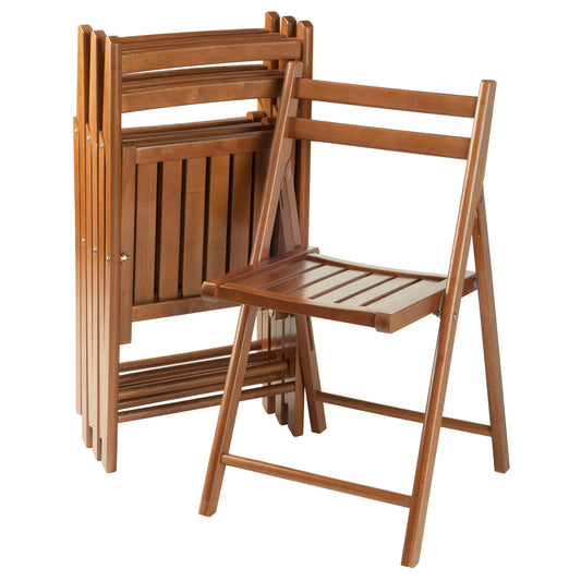 Winsome Robin Folding Chair Set of 4 in Teak, Convenient & Lightweight Portable Kitchen & Dining Chairs for Small Homes & Apartments, Indoor & Outdoor Foldable Seating