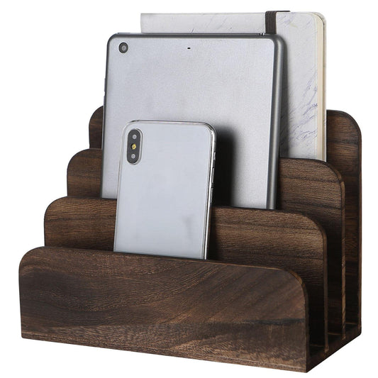 File Holder for Desk,Wood Paper Organizer,Rustic Desk Organizer,Mail Sorter for Desktop,Organizer for Counter,Letter Organizer for Document/Filing/Folders/Paper,Darkbrown