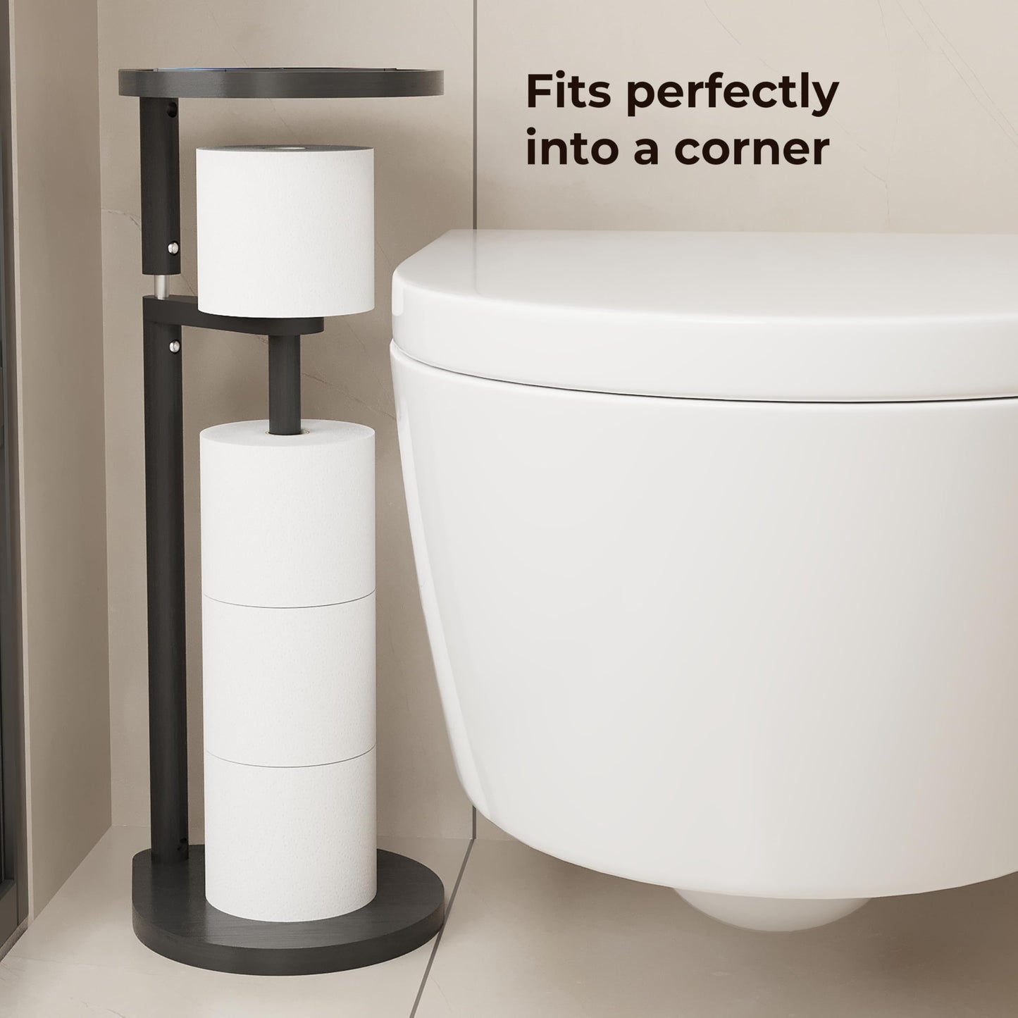 Wealone Toilet Paper Holder Stand, Free Standing Toilet Paper Roll Holder, Modern Bathroom Toilet Tissue Dispenser Organizer, Corner-Adaptive Design for Bathroom