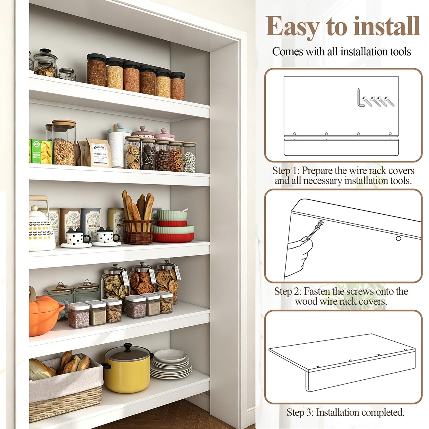 Wire Shelf Covers, 5Pcs Wire Rack Covers for Pantry, Wood Pantry Shelf Cover for Wire Shelving Closet Kitchen Bathroom, White, 28" Wx16 Dx2.5 H