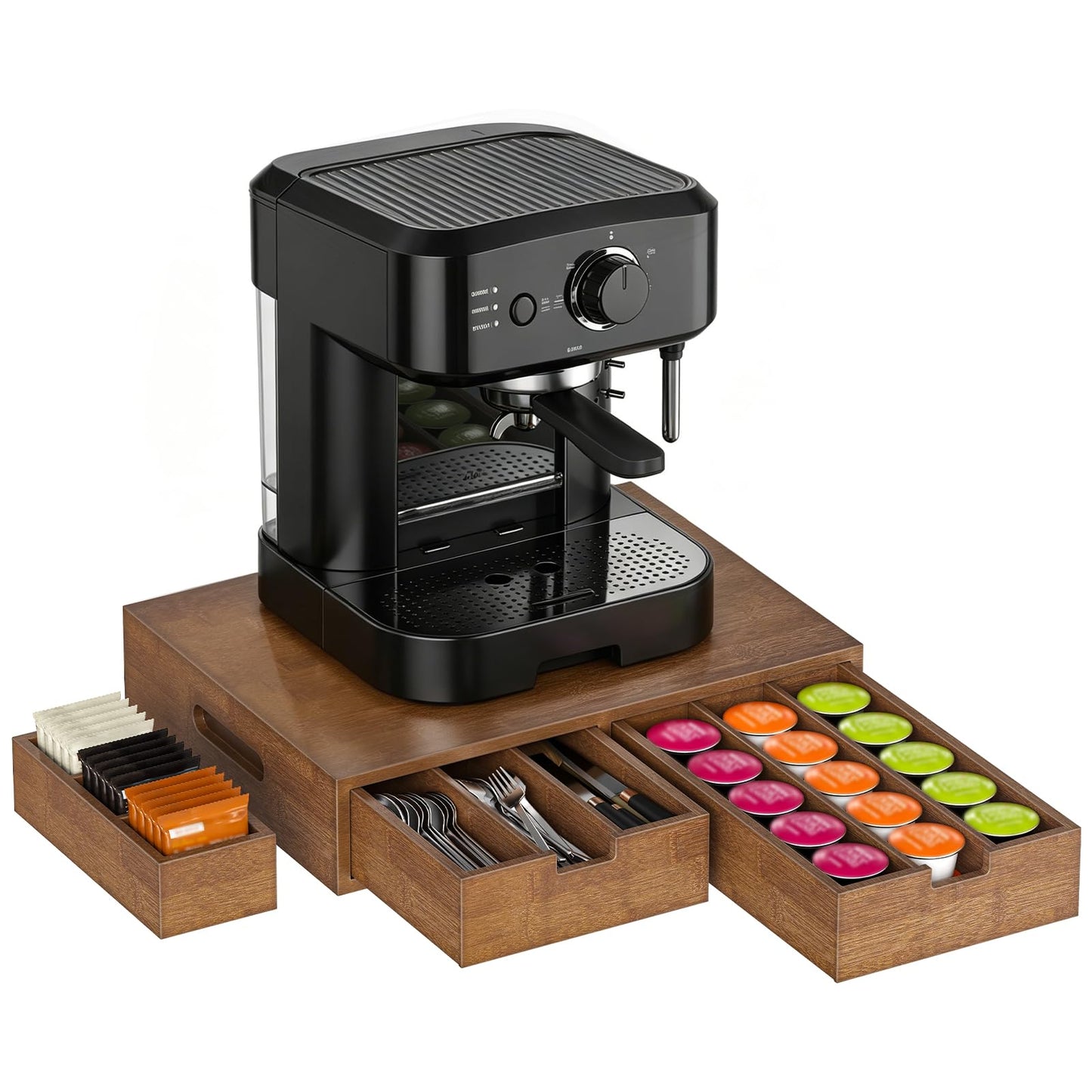 CHOEZON Coffee Pod Organizer, Storage Box with 2 Drawers, Coffee Station with Removable Dividers, Holder for K-Cup, Holds Pods, Syrup, Tea Bags for Living Room, Kitchen, Office, Mocha MCW31MA
