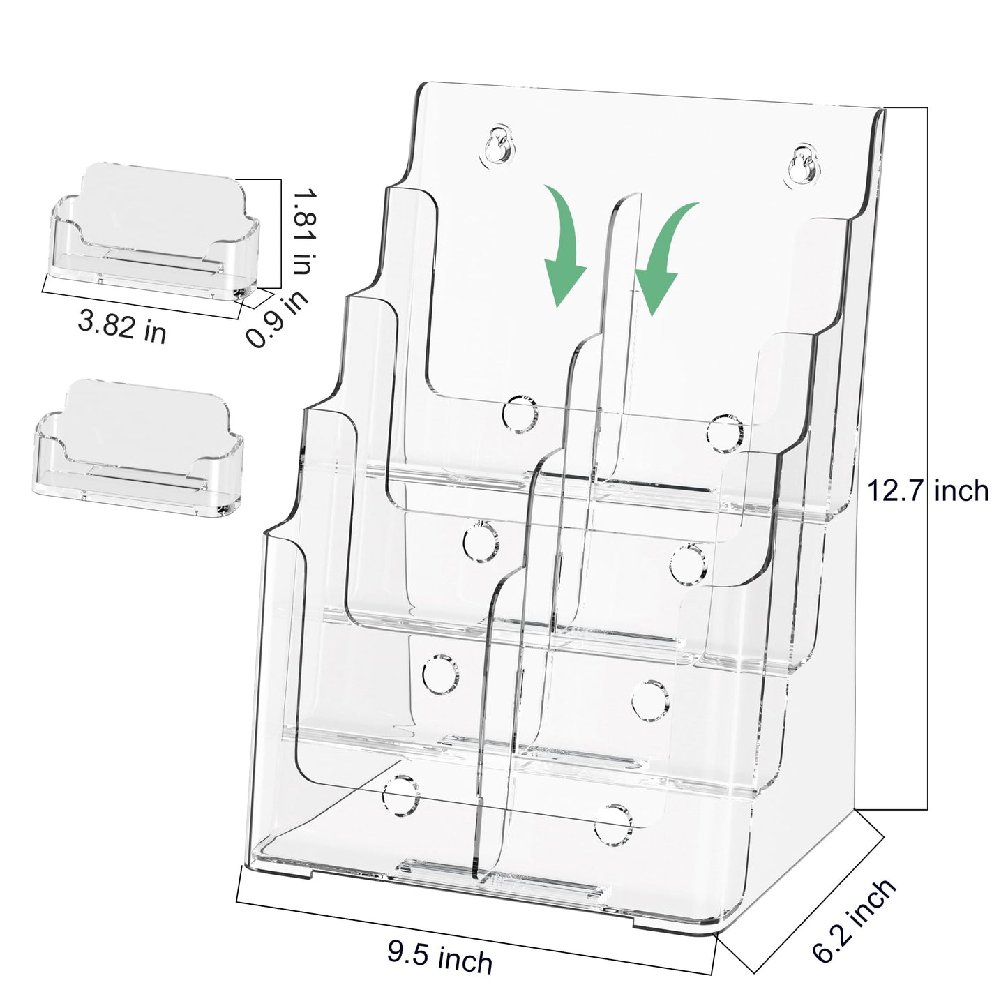 zavekia 4 Tier Acrylic Brochure Holder 8.5 x 11 inch, Clear Literature Organizer Magazine Stand with 4 Pack Separate Removable Divider for 4 x 9 inch Brochures,Magazine Holder,Flyer Holder