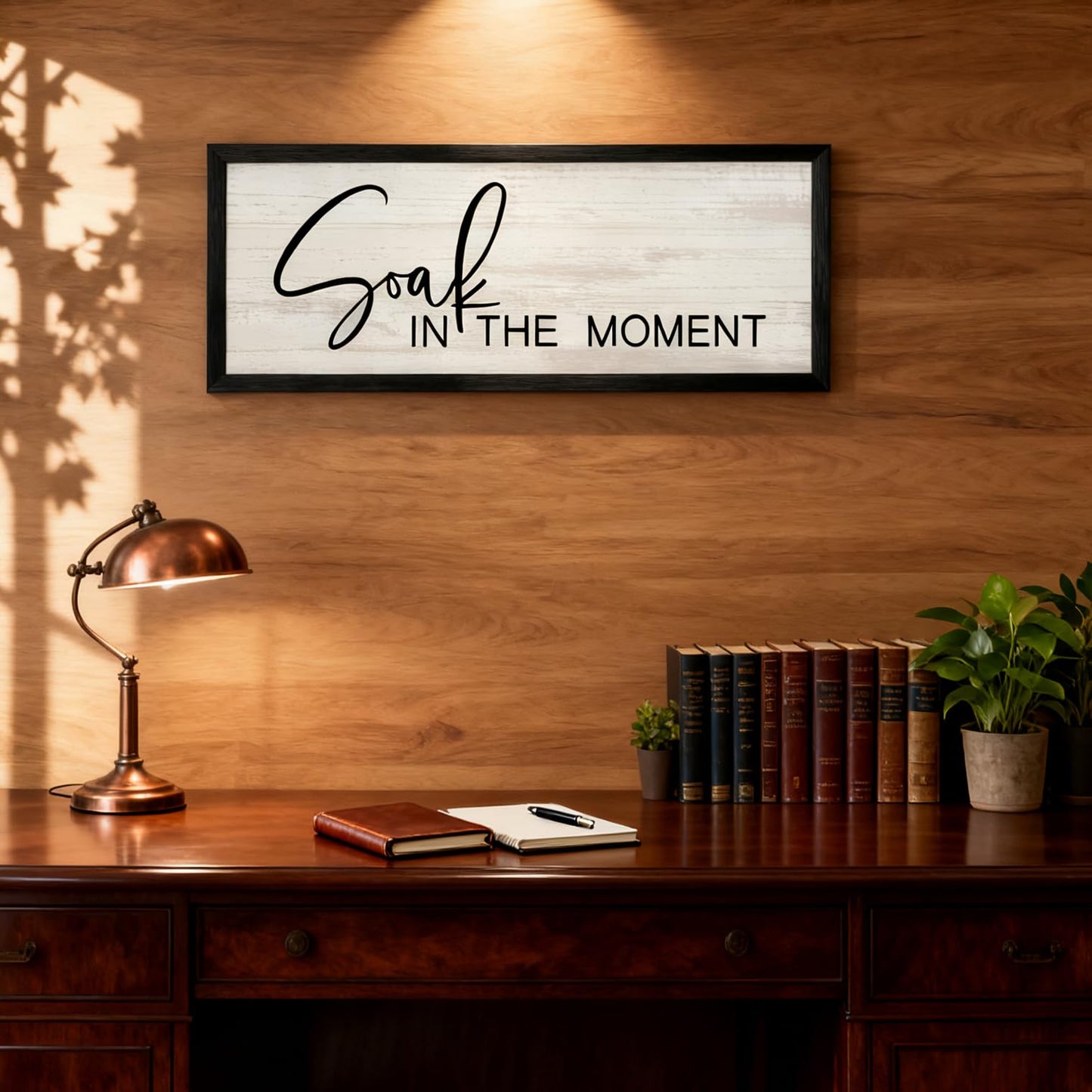 Soak in the Moment Wooden Sign Framed Wall Art, 32''×12'' Rustic Horizontal Motivational Bathroom Quote Wood Plaque above the Bathtub, Farmhouse Long Inspirational Shower Room Saying Wood Sign Wall Decor