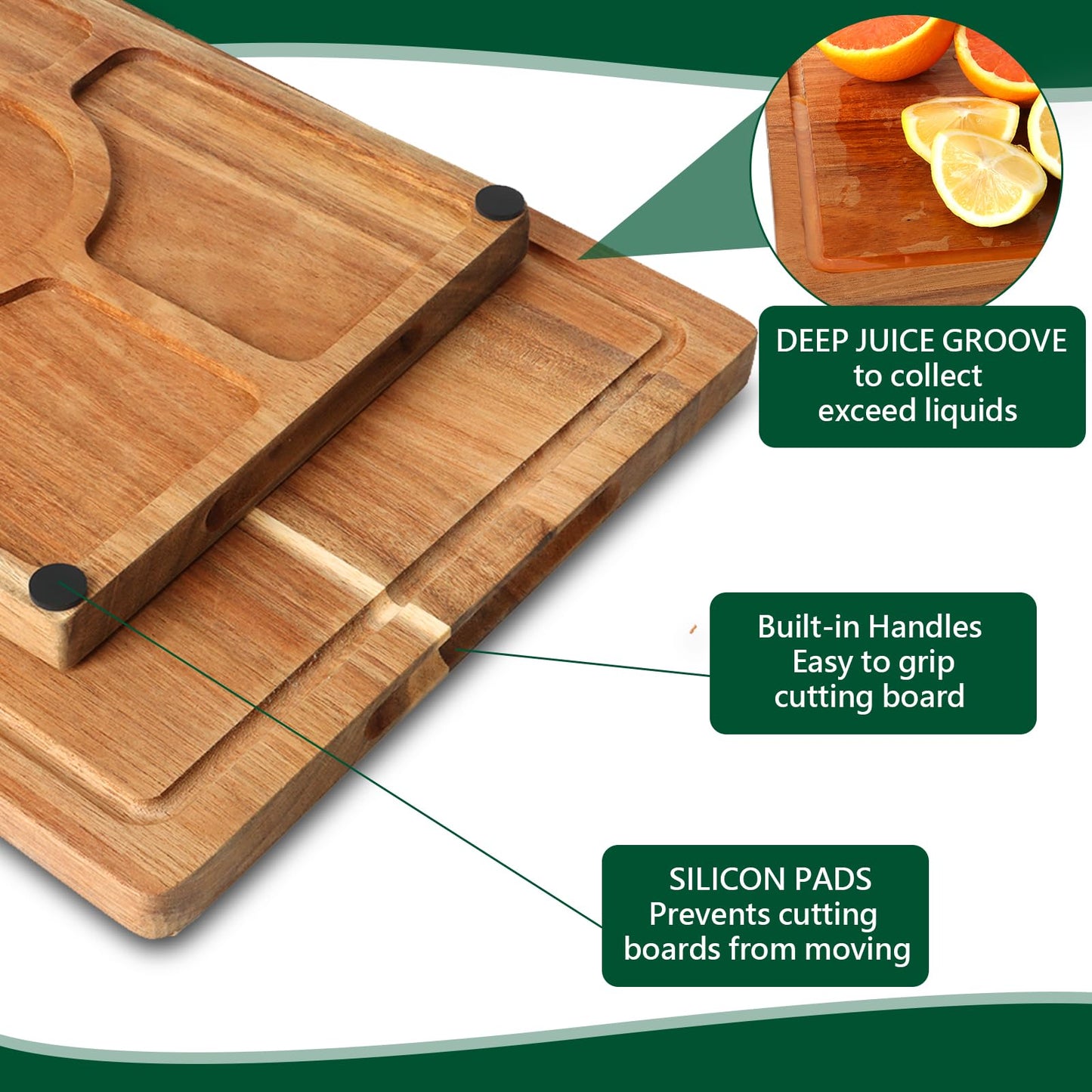 3 PCS Acacia Wood Cutting Boards for Kitchen With Wooden Storage Stand