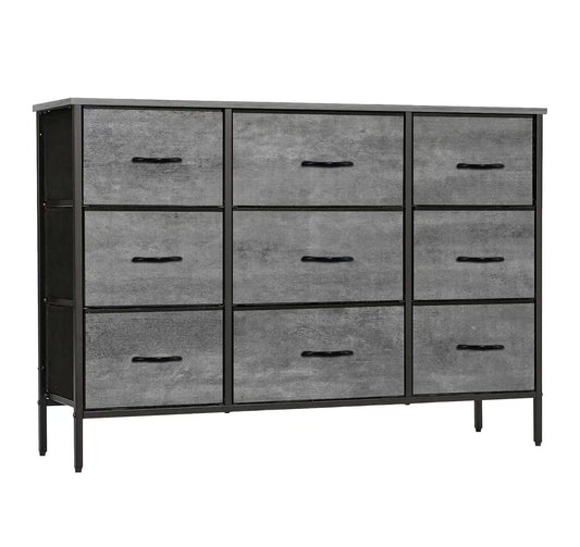 VASICAR Dresser for Bedroom with 9 Deep Drawers, Wide TV Stand Modern TV Console, Fabric Storage Cabinet, Chest of Drawers for Closet, Nursery (Gray)