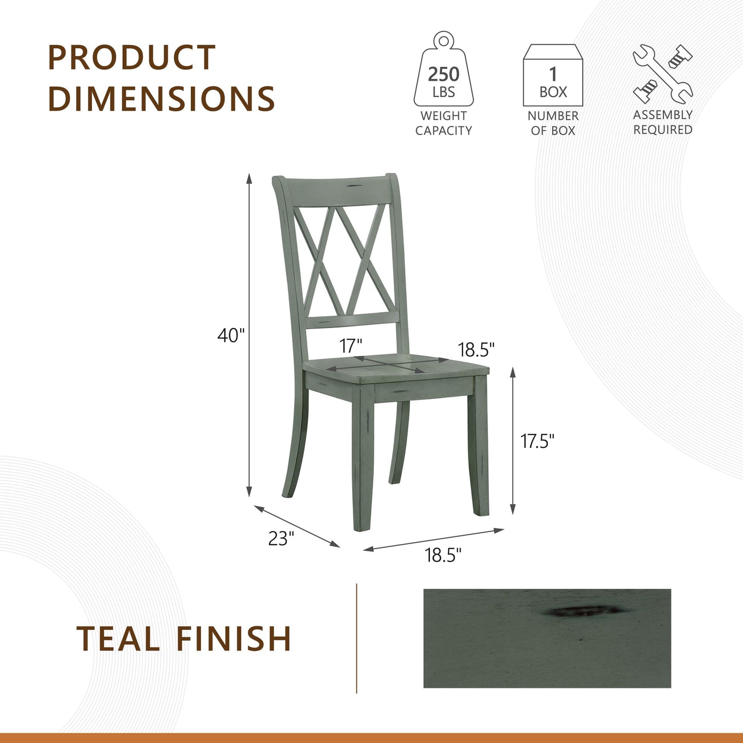 Lexicon Janina Dining Room Chairs Set of 2, Modern Farmhouse Dining Chairs Set of 2, Solid Wood, X Cross Back, for Traditional Modern Ranch Style Kitchen, Armless, Easy Assembly, Teal