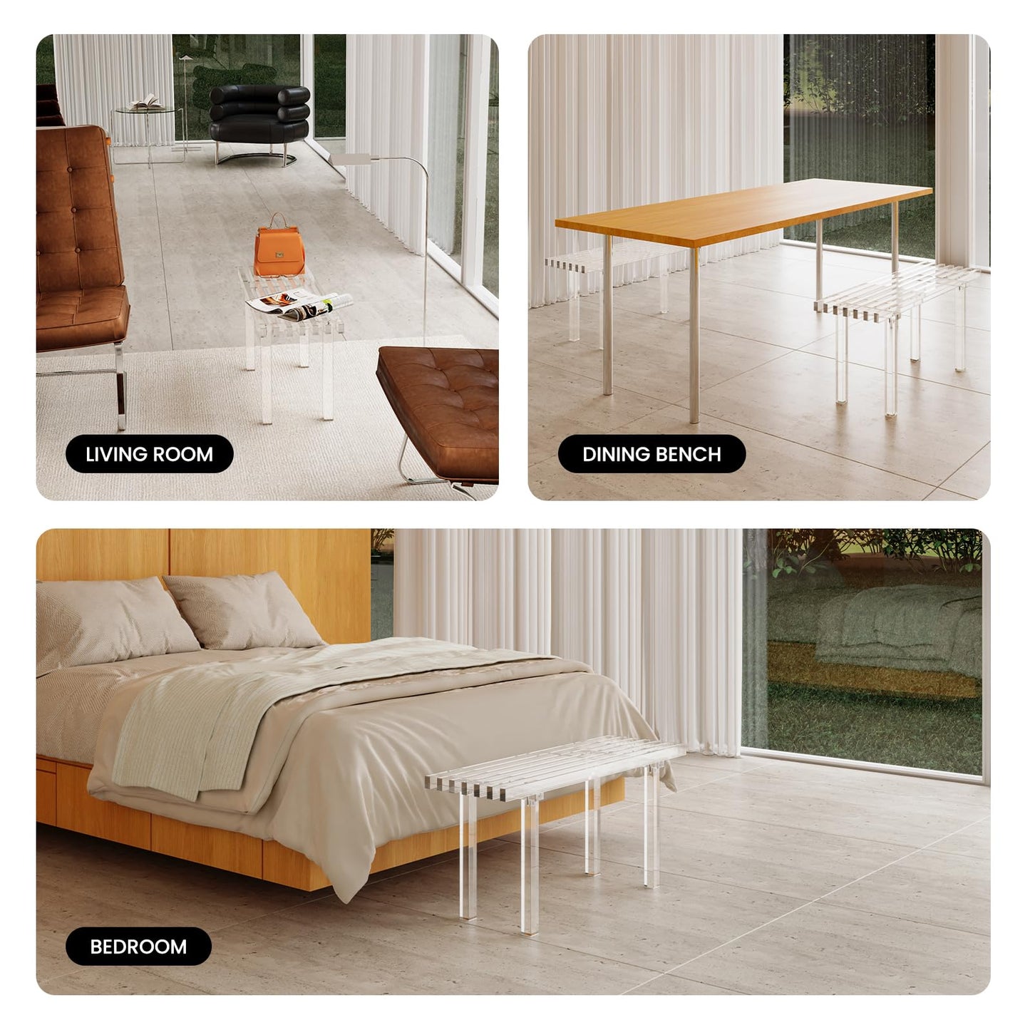 Sumerflos Acrylic Entryway Bench - 35" Clear Shoe Storage Bench for Bedroom & End of Bed & Hallway, Holds Up to 350 Lb (Seat for 2 People), Modern, Easy Assembly