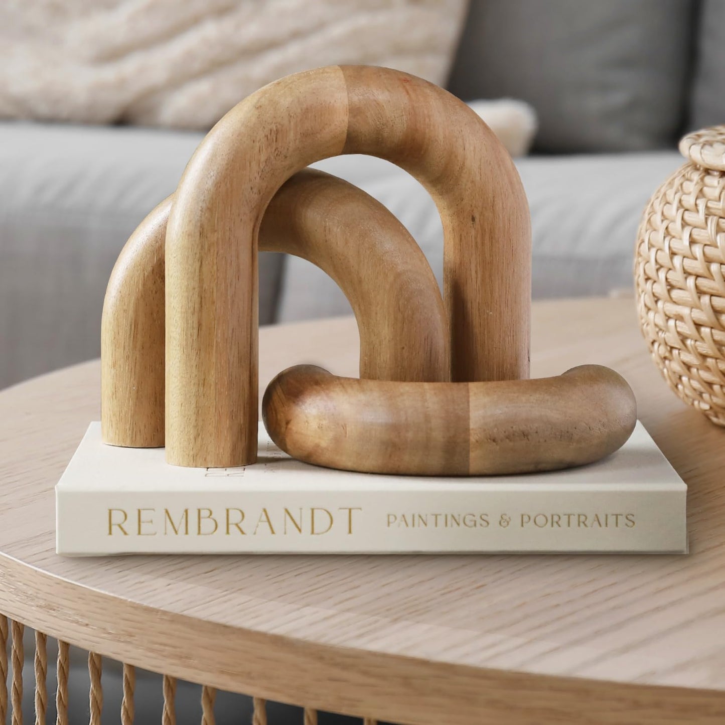 Wooden Arch Decor Set of 3, Acacia Wood Modern Decorative Home Objects