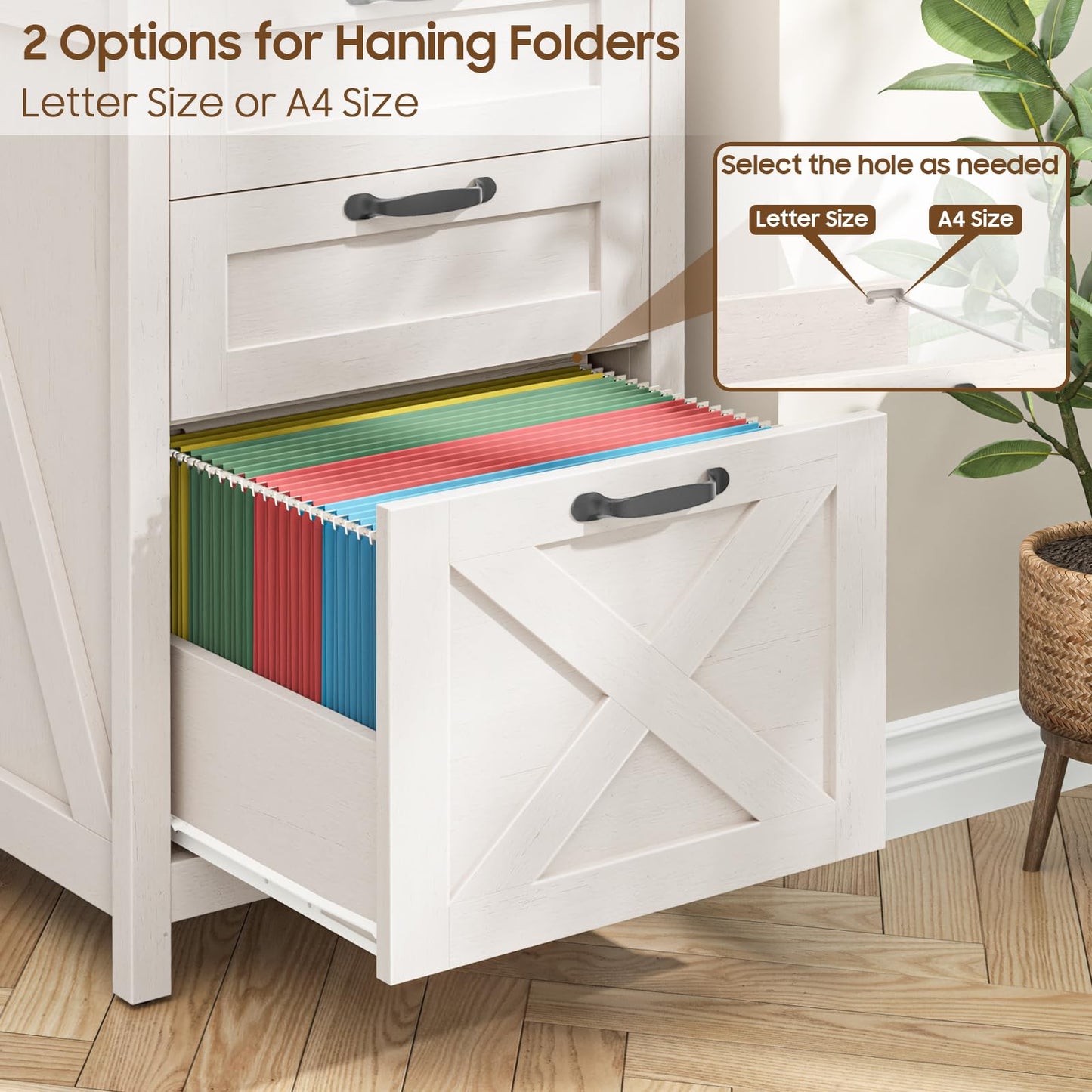 Halitaa 3 Drawer Small File Cabinet, Farmhouse Vertical Filing Cabinet Fits Letter and A4 Size, Under Desk Wooden File Cabinets for Home Office, Printer Stand, White and Black