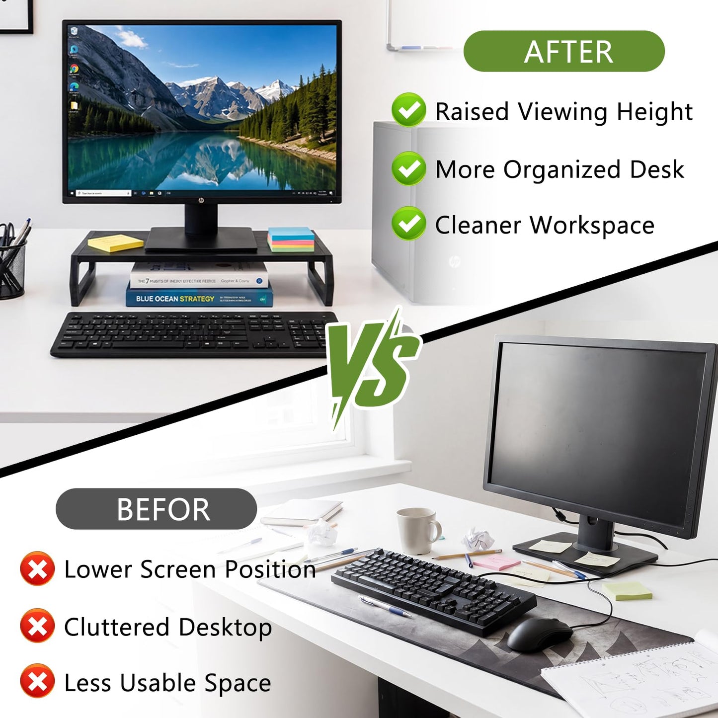 Wenqik Wood Monitor Stand Riser 14.2 Inch Black Wood Desktop Monitor Stand for Laptop PC Computer TV Screen for Home Office (Hexagonal Design)