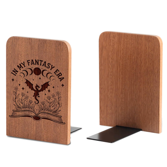Fantasy Bookends, Dragon Bookends, Heavy Duty Wooden Book Ends for Shelves Decorative(1 Pair, 4.72x6.69 Inches) - Era