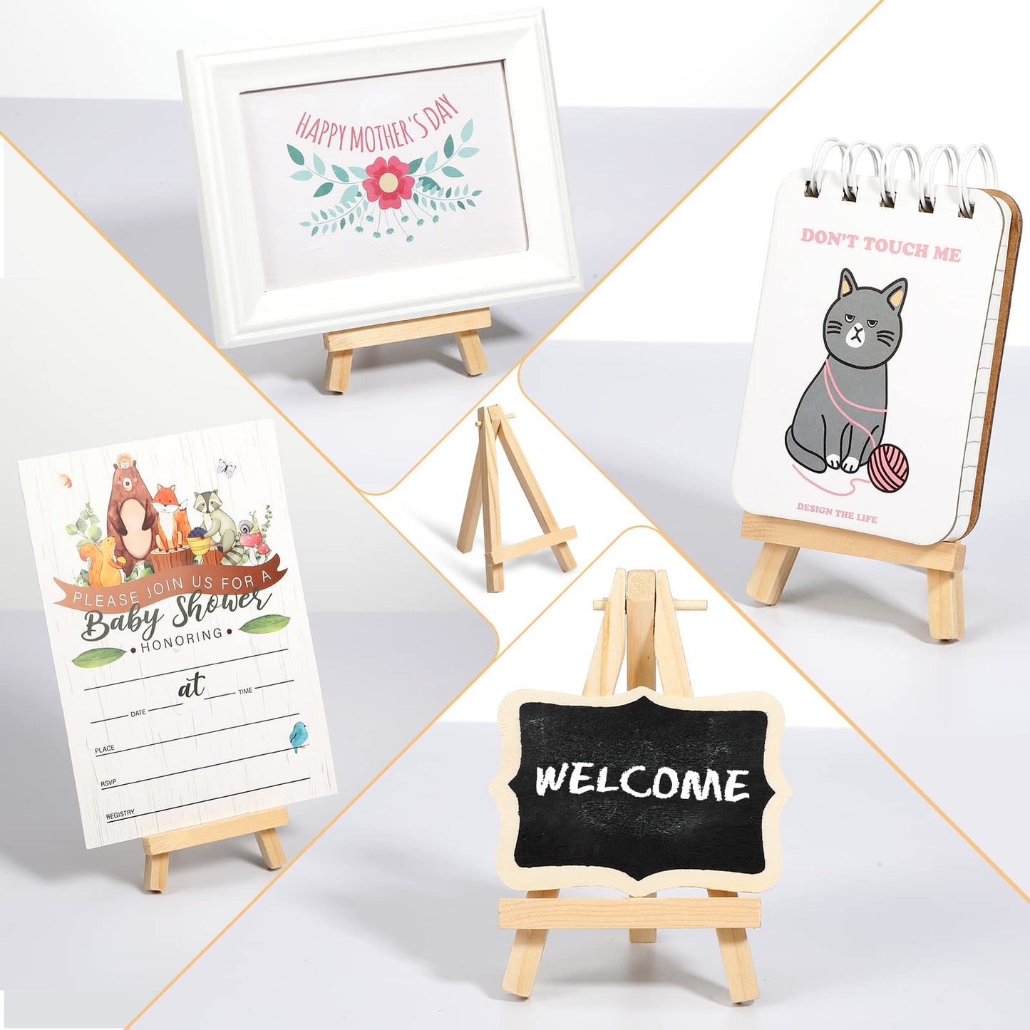Mimorou 60 Pack 5 Inch Mini Easel Wood Display Artist Small Wooden Easel Stand Art Craft Painting Triangle Stand Canvas Holder for Card Artist Photos Tabletop Phone Wedding