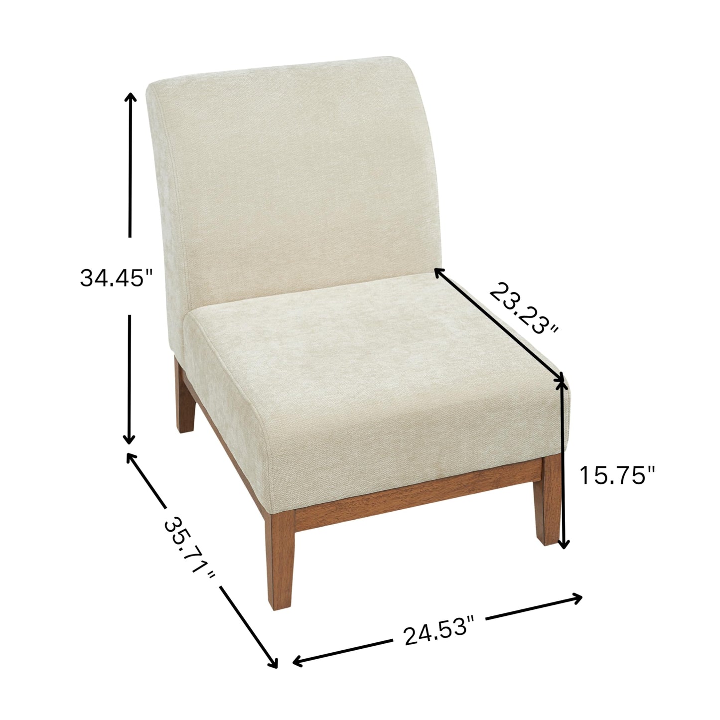 Christopher Knight Home Lynnex Modern Accent Chair for Living Room, Fabric Upholstered Single Lounge Sofa Chair with Wooden Frame, Comfy Reading Chair for Bedroom, Lounge Armless Chair, Beige+Walnut
